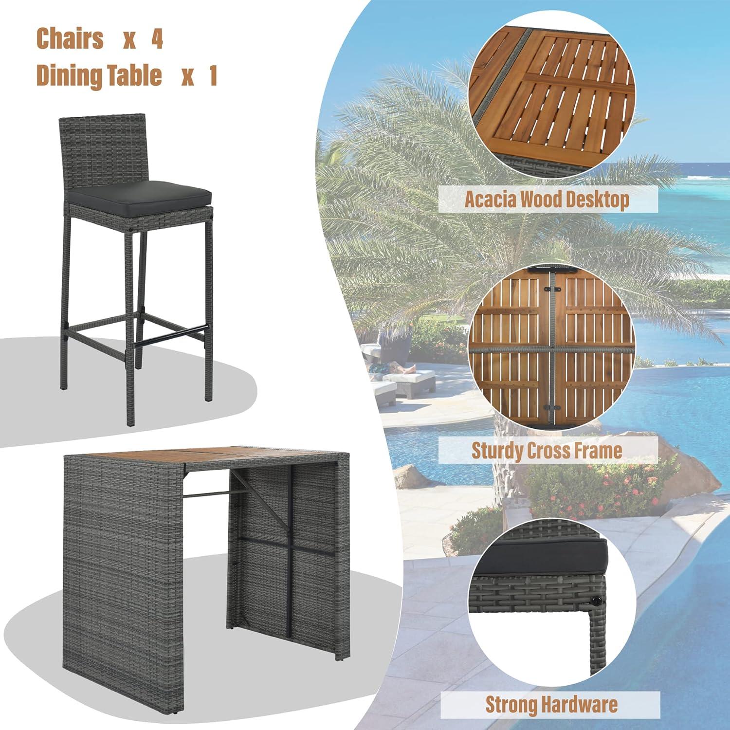 Ceballos Patio Bar Table Set High Top Outdoor Table And Chairs Set Of 5 Bar Table & Stools Set With Tall Adirondack Chairs Set For 4