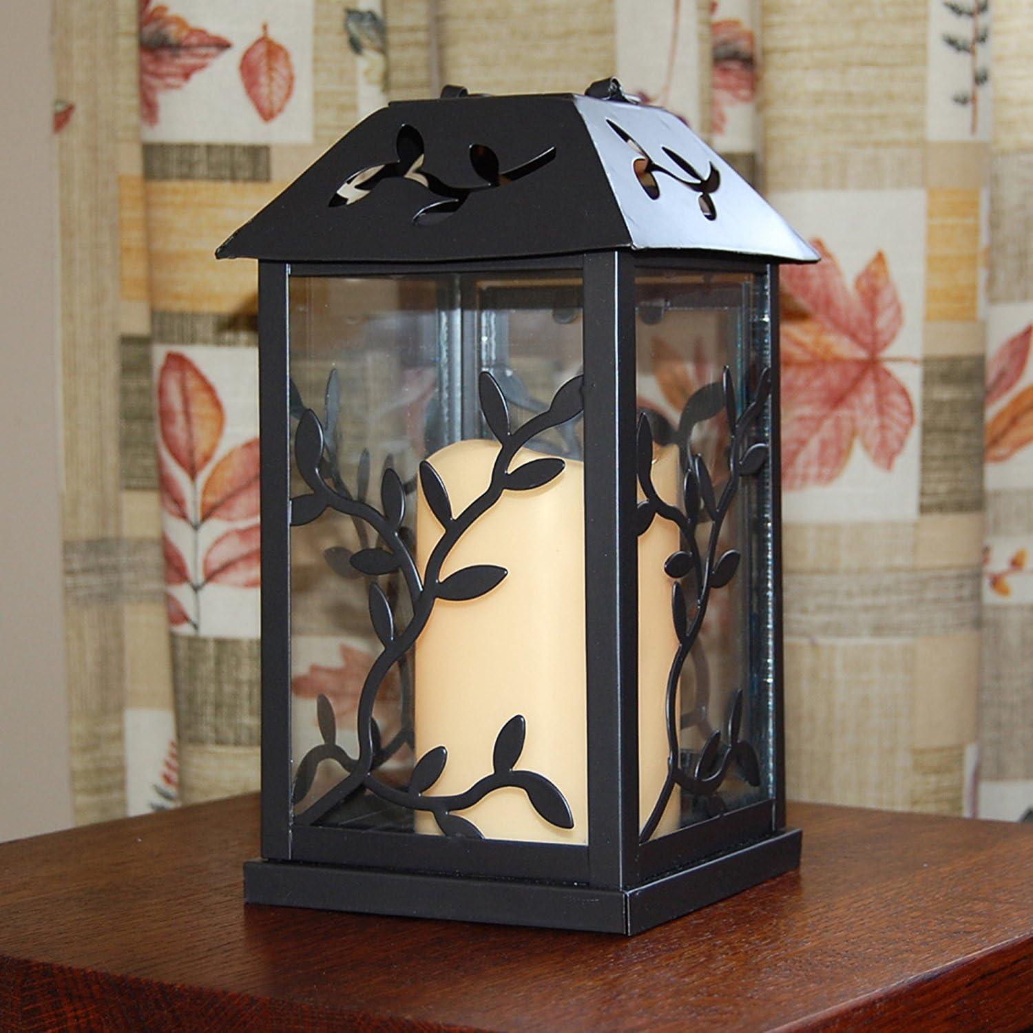 Bronze Floral Print LED Lantern with Flameless Candle