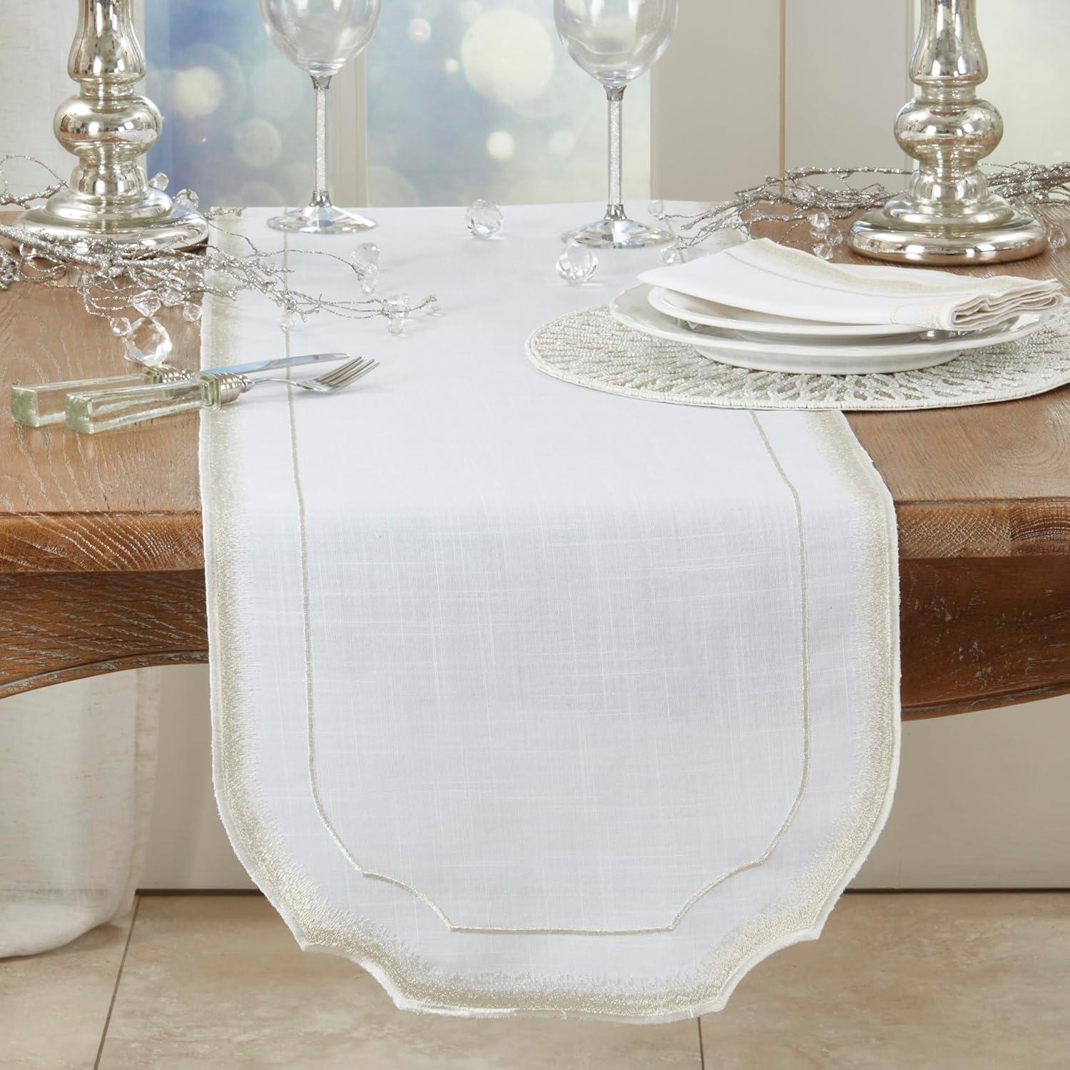 Saro Elegant Embroidery Detail Table Runner
