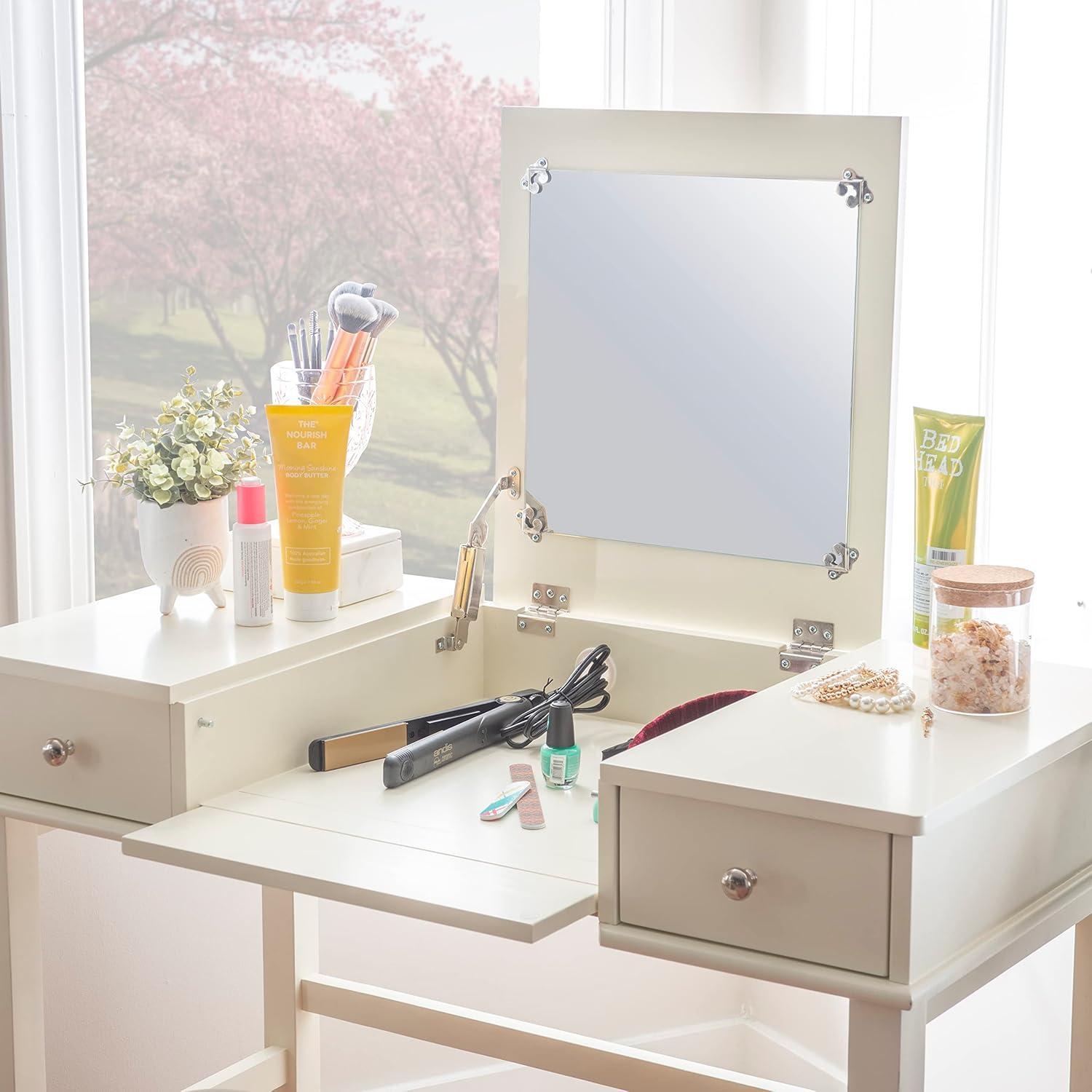 Elegant Cream Jackson 40'' Vanity Set with Flip-Up Mirror and Storage