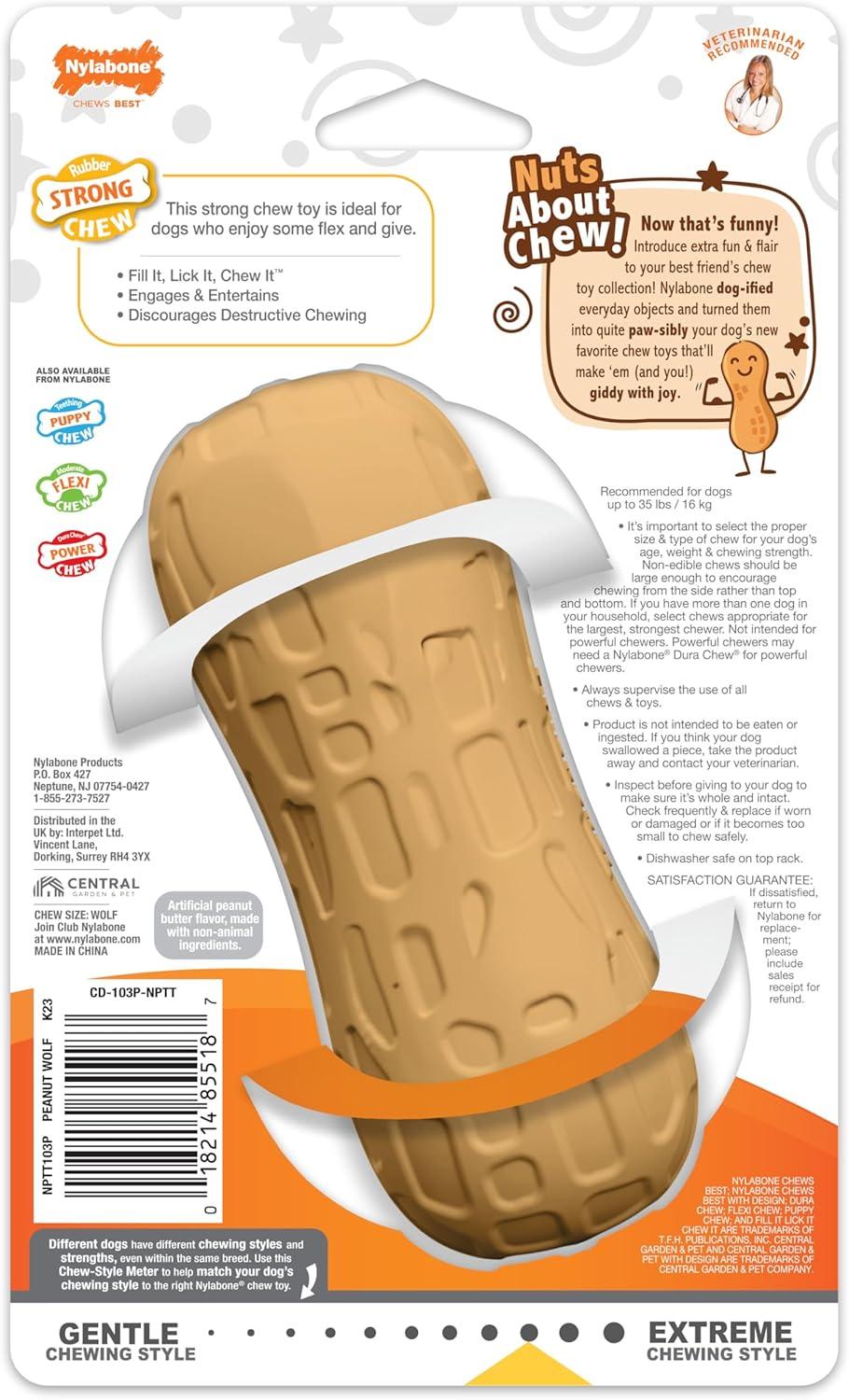 Nylabone Peanut Butter Wolf Treat Strong Chew Dog Toy