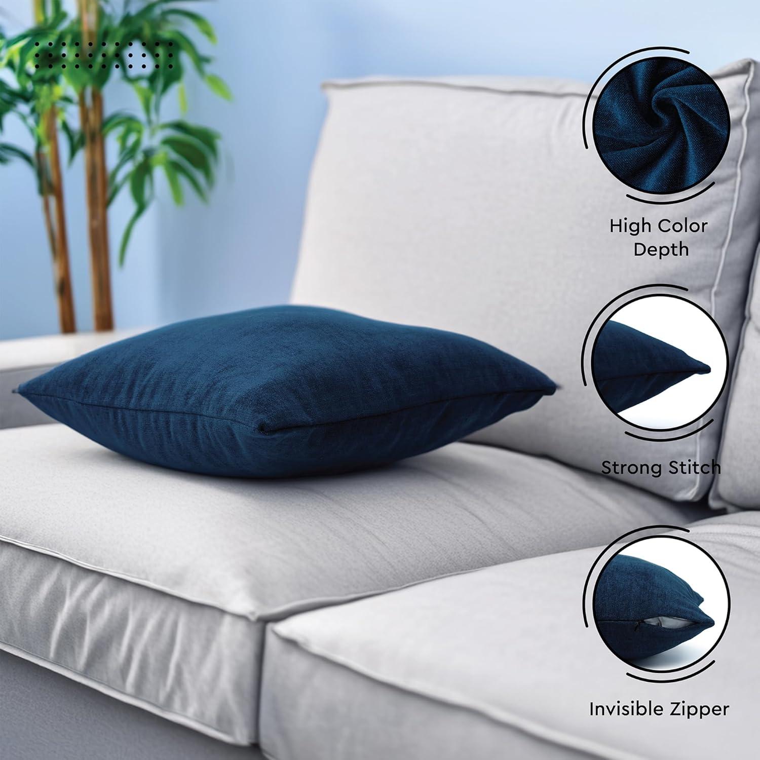 PAVILIA Set of 2 Throw Pillow Covers, Decorative Velvet Square Cushion Cases for Bed Sofa Couch Bedroom Living Room, Navy Blue/20 x 20