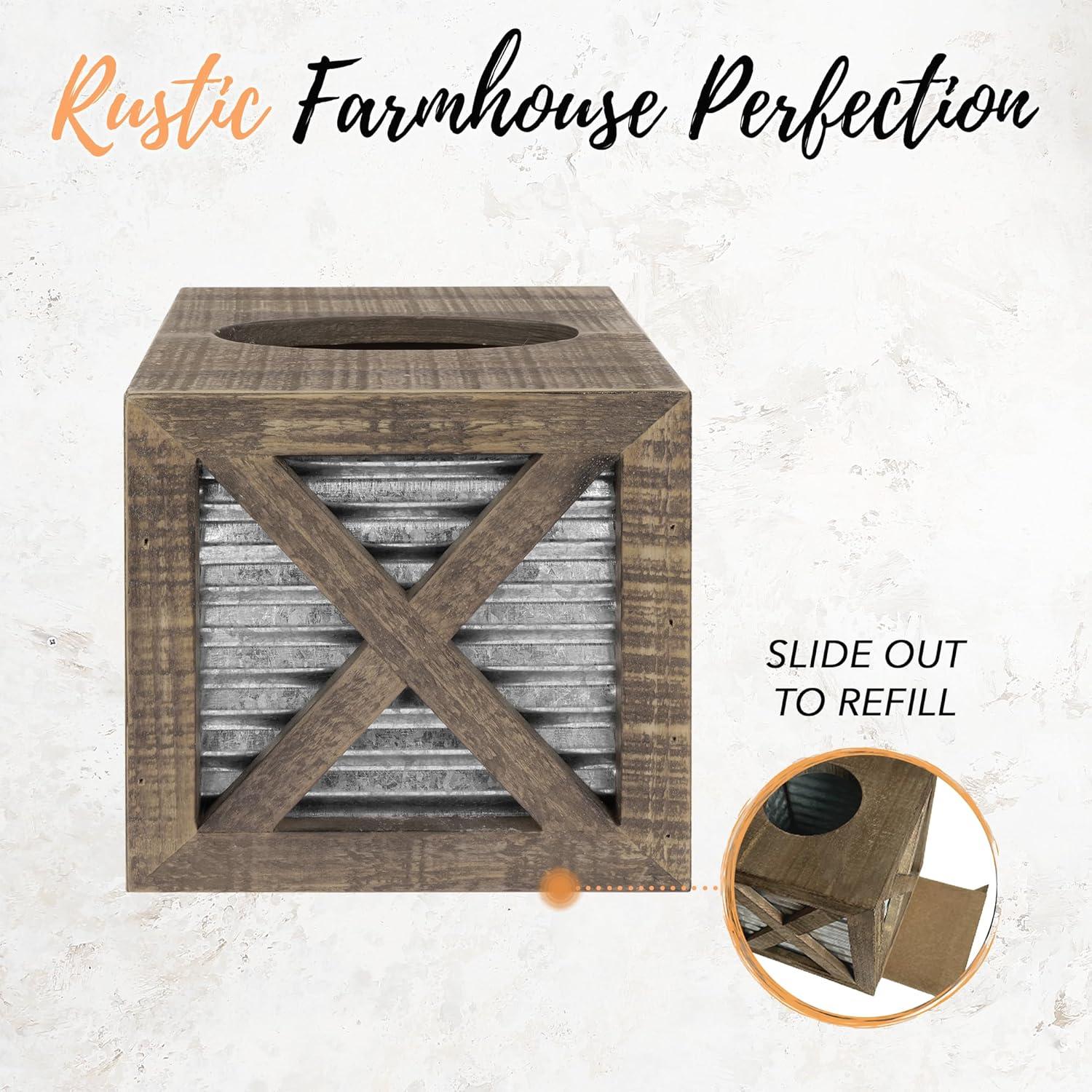 Autumn Alley Wood Rustic Farmhouse Tissue Box Cover with Galvanized Metal – Farmhouse Decor