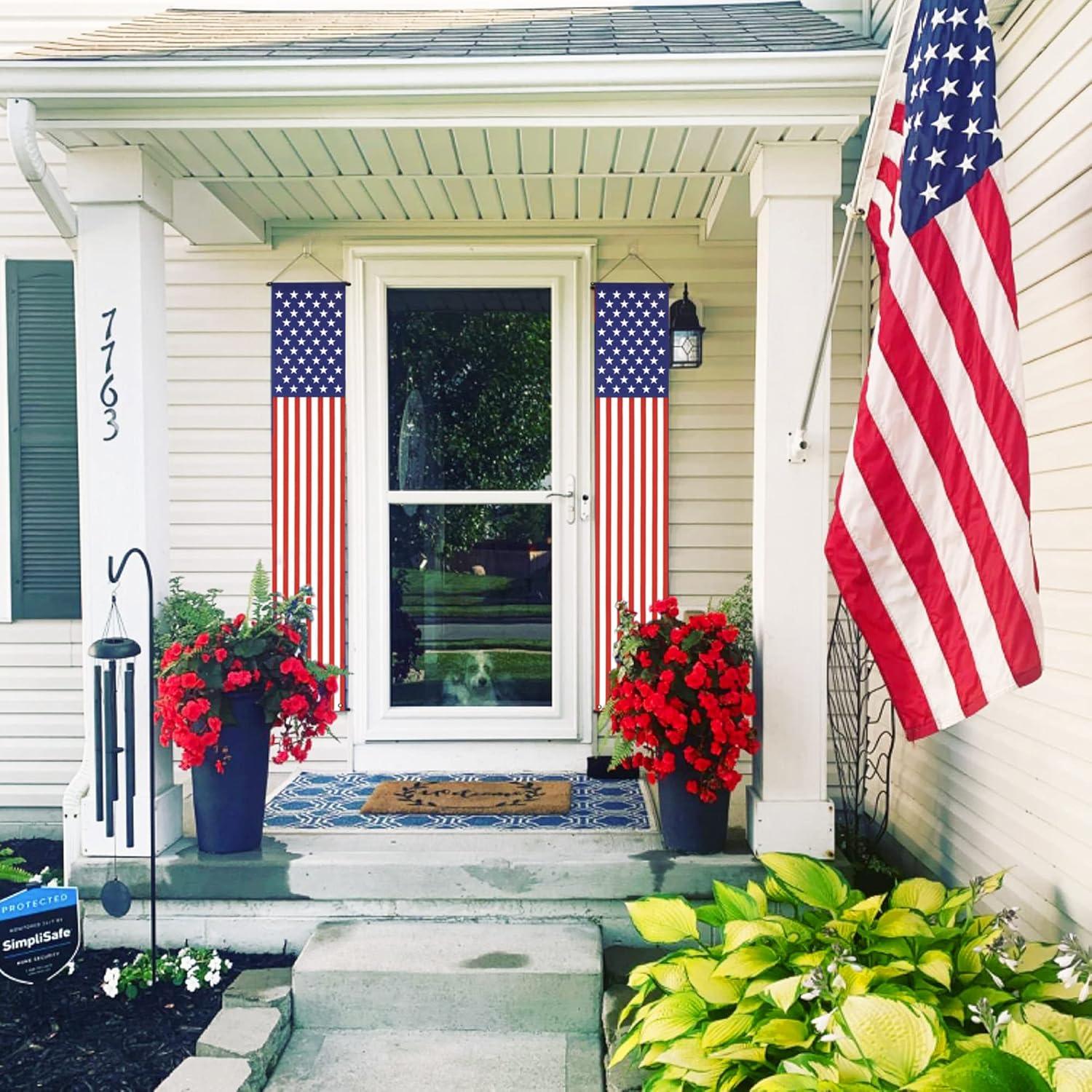 Anley American Flag Pull-Down Door Banners Porch Signs (2 Pieces) USA Flag Hanging Wall Banner - 12 in x 72 in