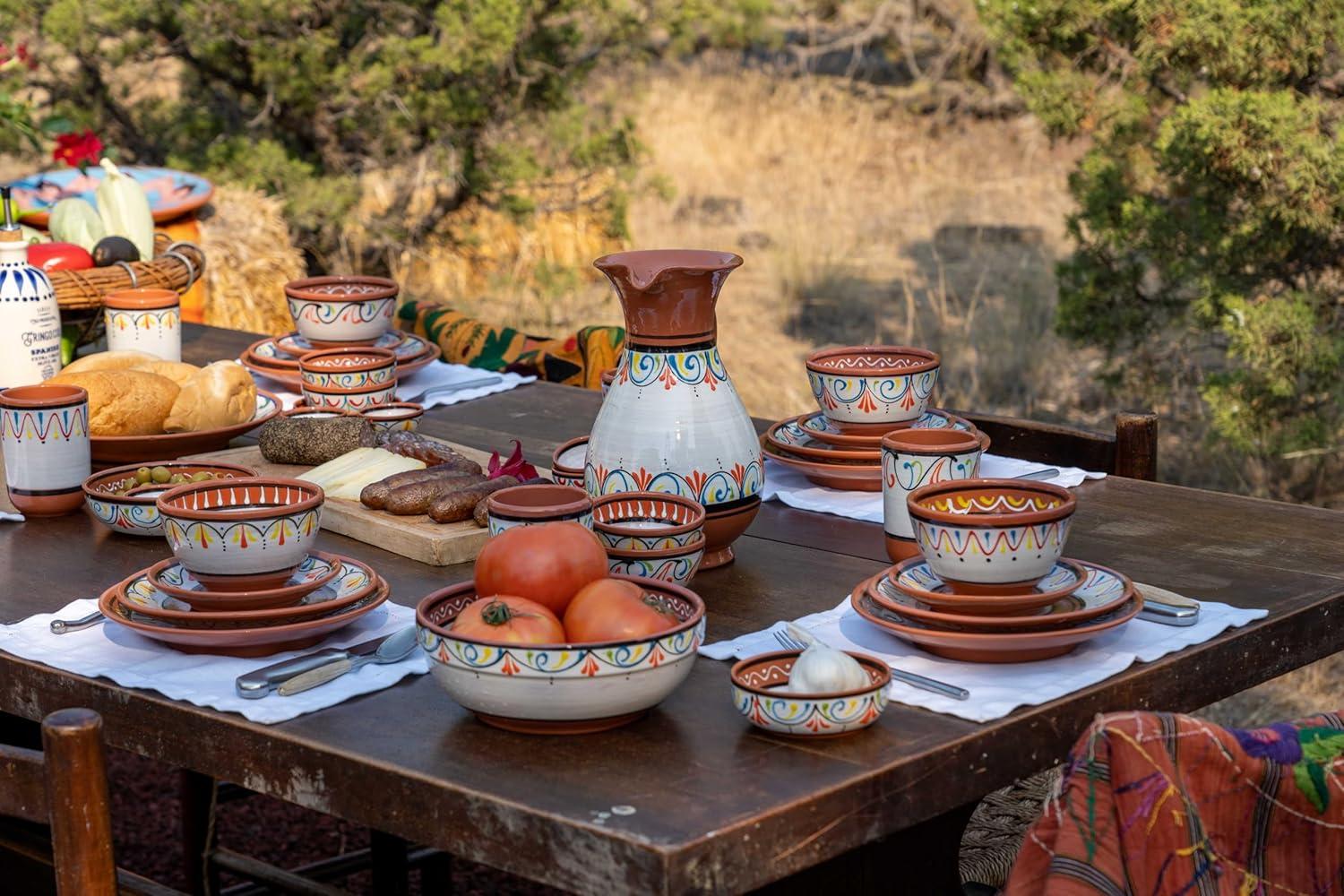Terracotta White Breakfast Bowls, Set of 5 - Hand Painted From Spain