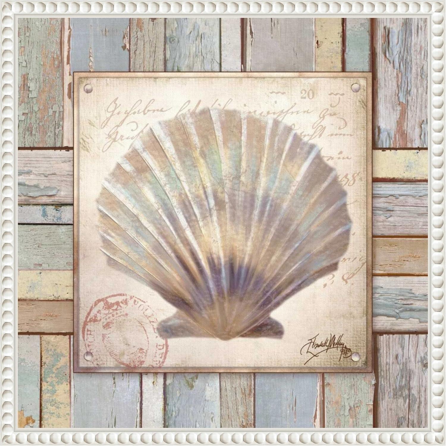 16"x16" Beaded White Framed Nautical Shell Canvas Print