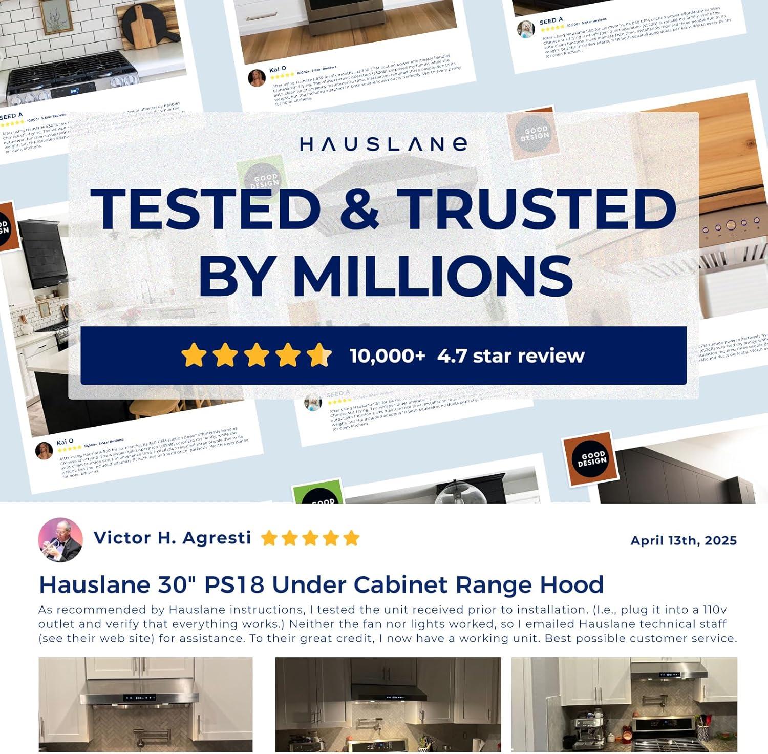 Hauslane Hauslane Range Hood 30 Inch - Under Cabinet Range Hood 30" Stainless Steel Kitchen Hood, Vent Hood 30 Inches, Stove Vent Hood for Kitchen, Vent Hoods 30 Inch with LED - Chef Series PS18 XJ-TLKX-SFBU