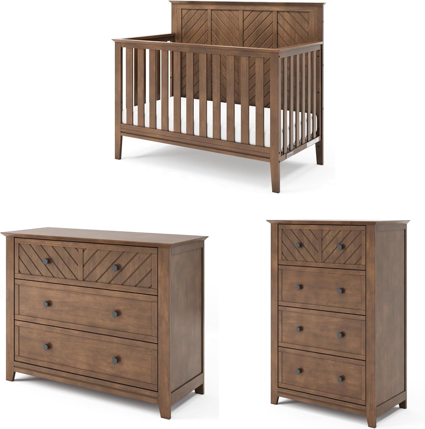 Atwood Crib, Dresser and Chest Nursery Set, 3-Piece, Includes 4-in-1 Convertible Crib, Dresser and Chest, Grows with Your Baby (Cocoa Bean Brown)