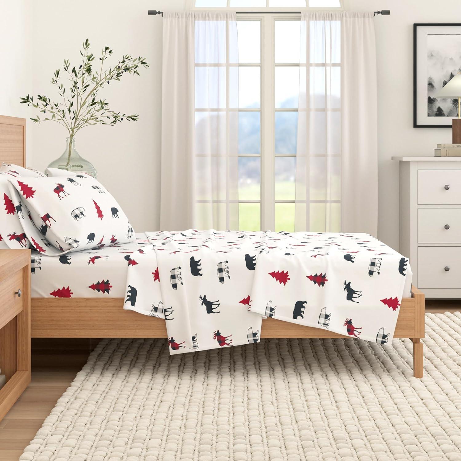 FreshFolds 100% Cotton Lodge Printed Flannel Sheet Set