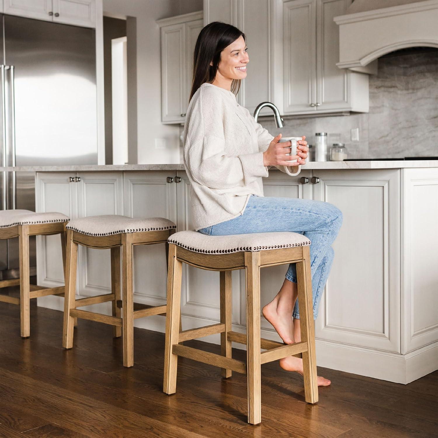 Maven Lane Adrien Upholstered Backless Saddle Kitchen Stool, Set of 3