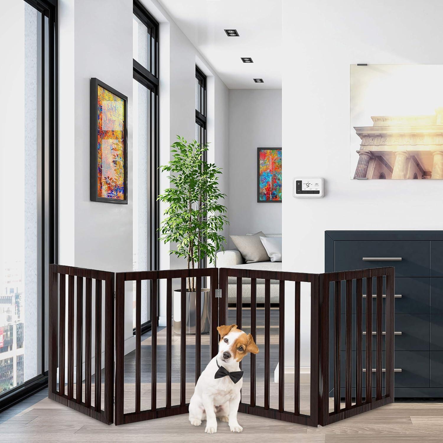 Brown 4-Panel Freestanding Plastic Pet Gate for Stairs and Doorways