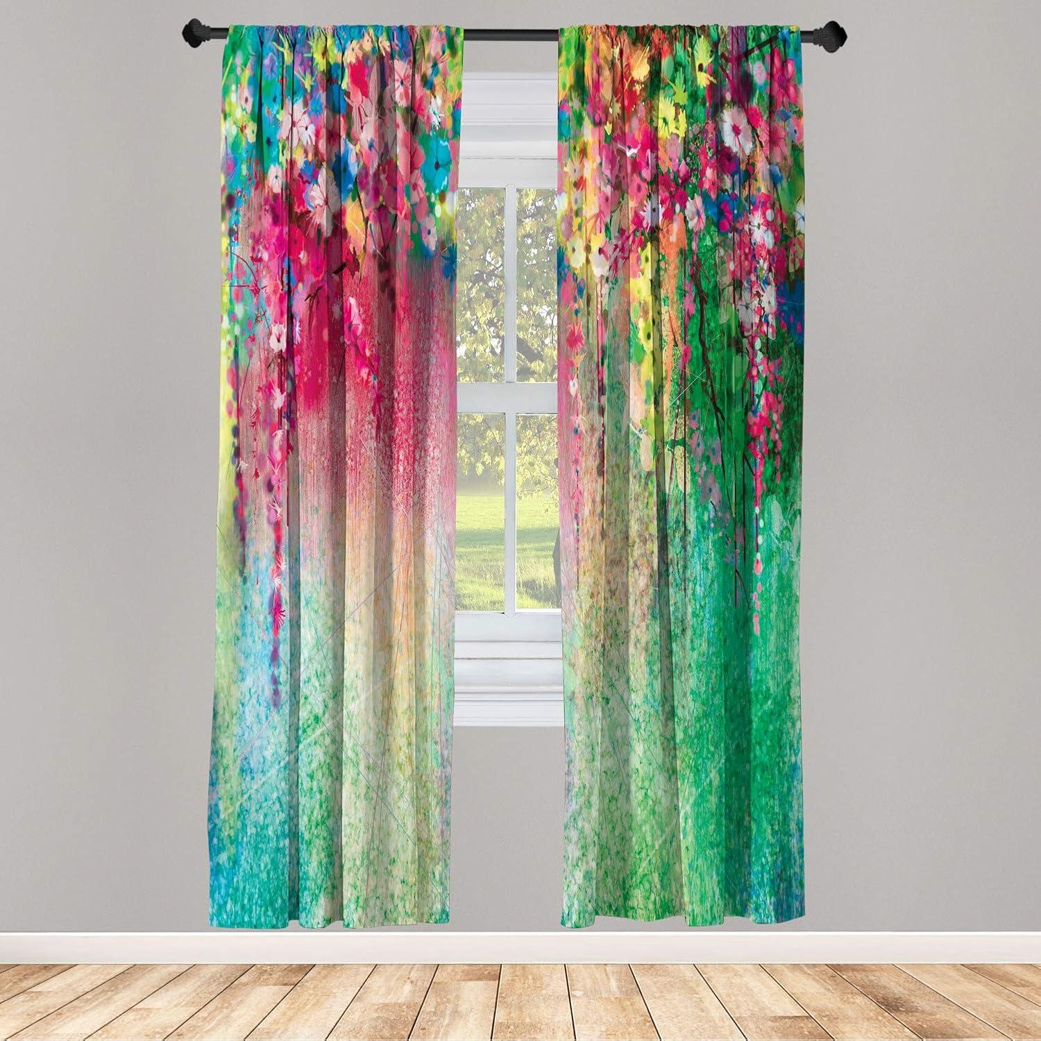 Microfiber Floral Semi-Sheer Rod Pocket Curtain Panels (Set of 2)