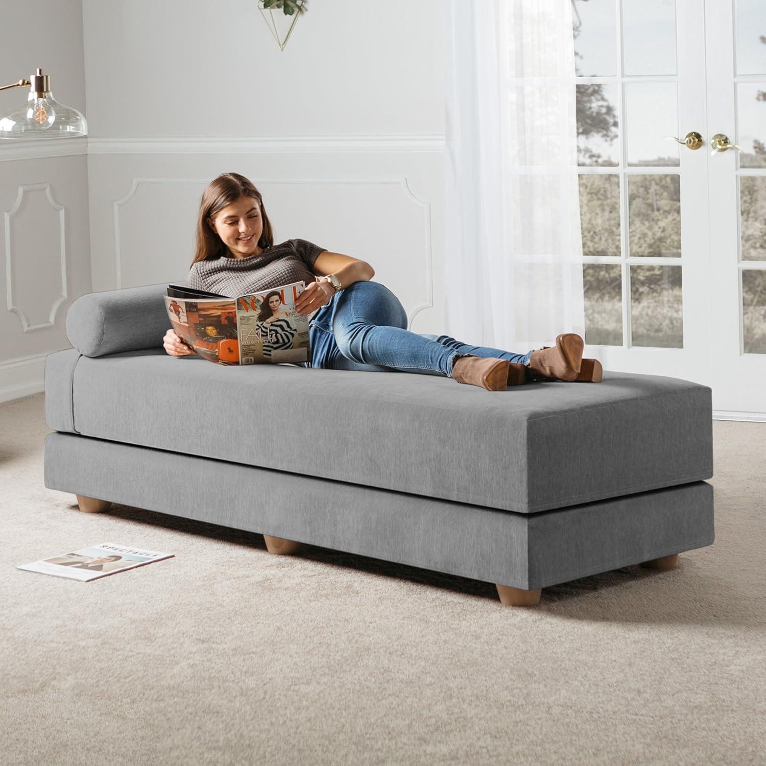 Grey Upholstered Queen Daybed with Maple Wood Frame