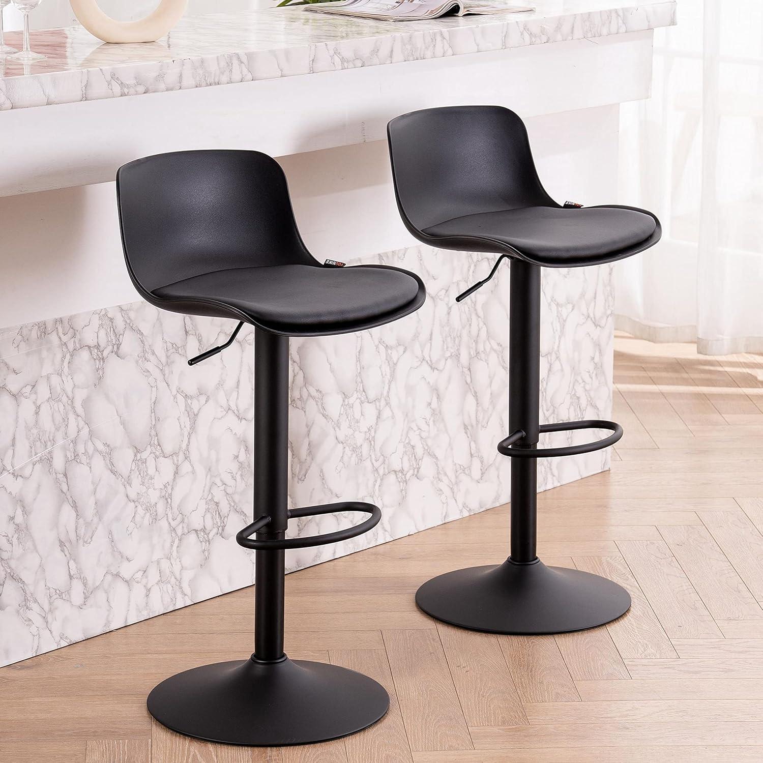 Adjustable Black Swivel Bar Stools with High Back and Soft Cushion