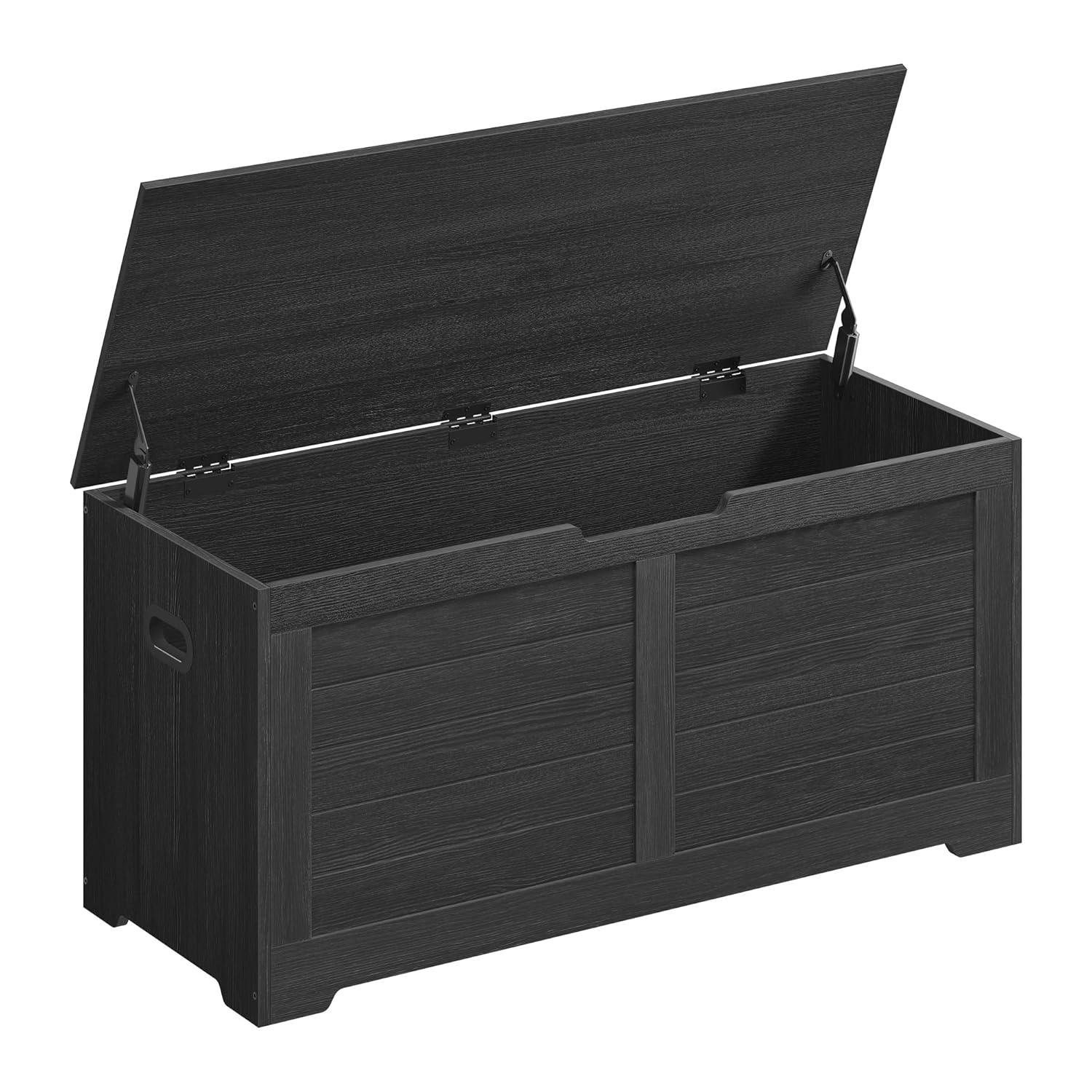 Ebony Black 39.4'' Farmhouse Storage Bench with Safety Hinges