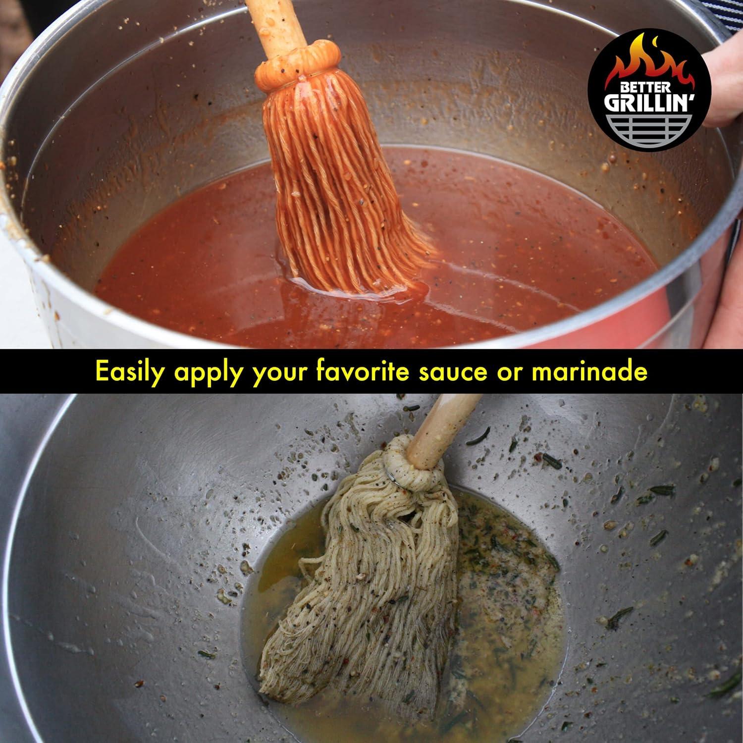 Better Grillin BBQ Basting Mop Brush, Applies Marinades & Sauces, Washable, 16" Handle, 2 Pack