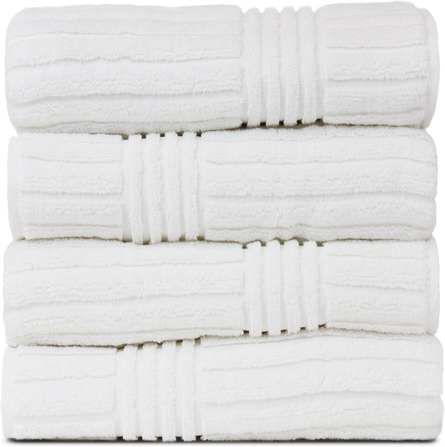 White Ribbed Turkish Cotton Bath Towel Set of 4