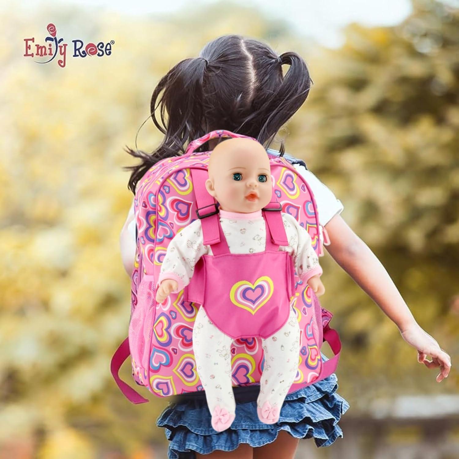 Playful Hearts Pink Polyester Kids Backpack with Doll Carrier