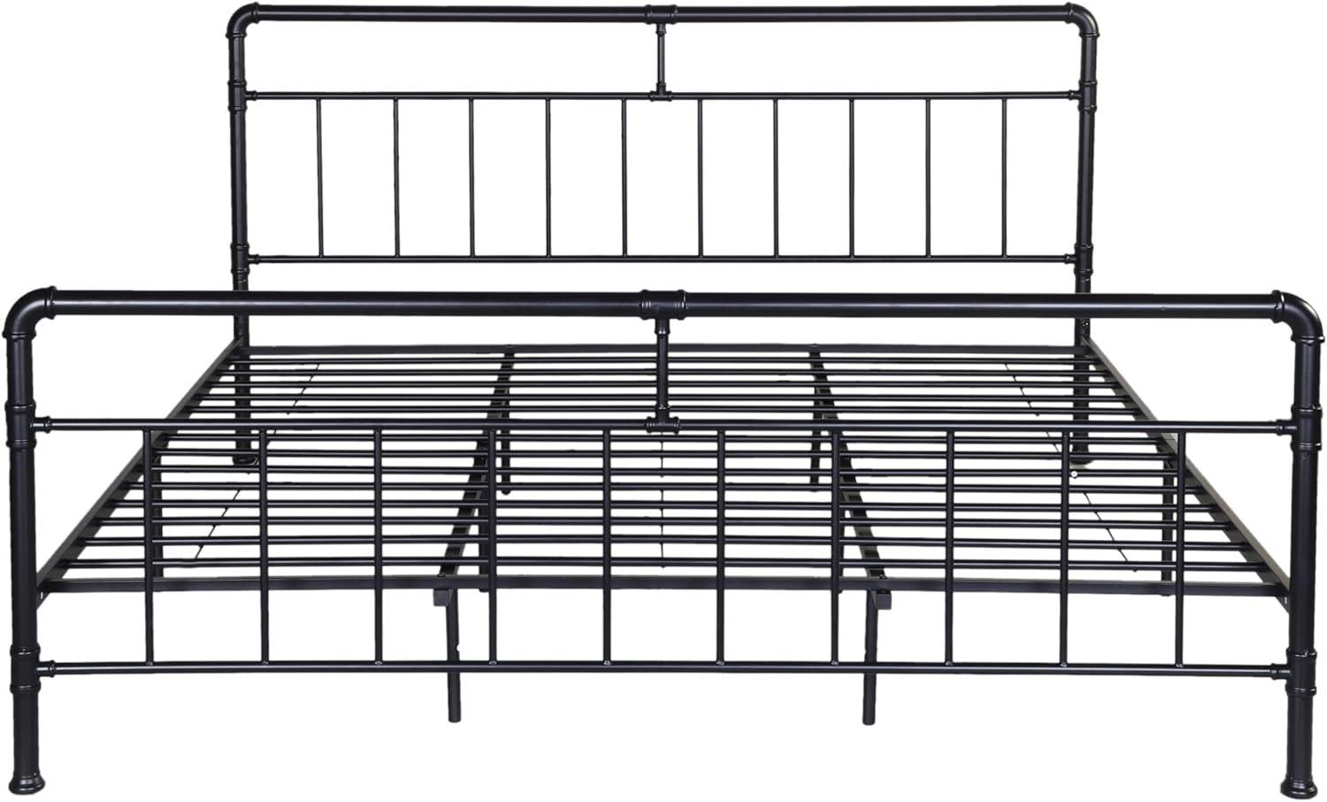 Cherrish King-Size Iron Bed Frame, Minimal, Industrial, Flat Black