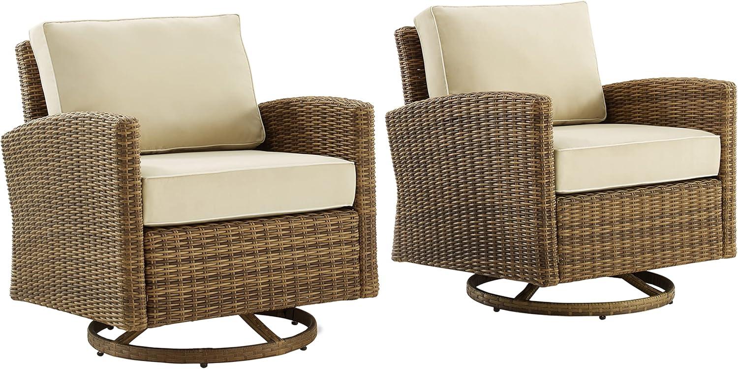 2pk Bradenton Steel Outdoor Swivel Rocking Chairs Sand/Weathered Brown - Crosley: Resin Wicker, Arched Arms, UV-Resistant