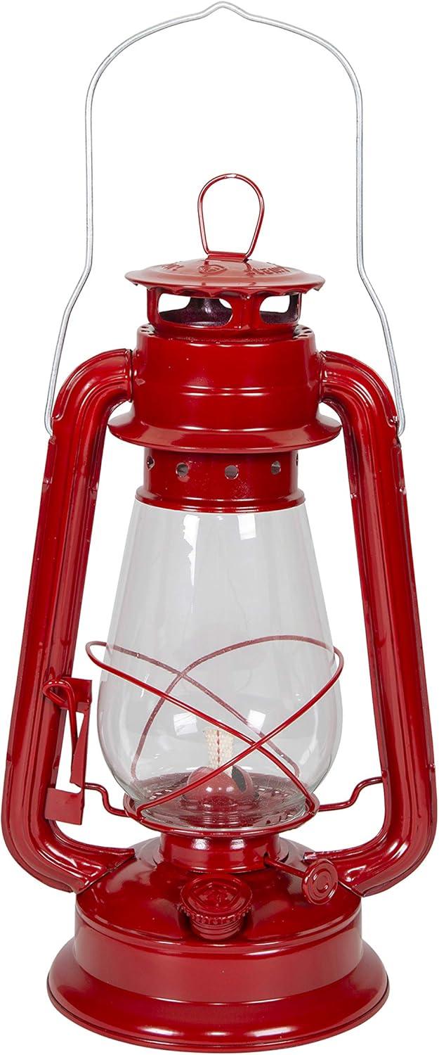 Stansport 12" Red Metal Hurricane Lantern with Glass Globe