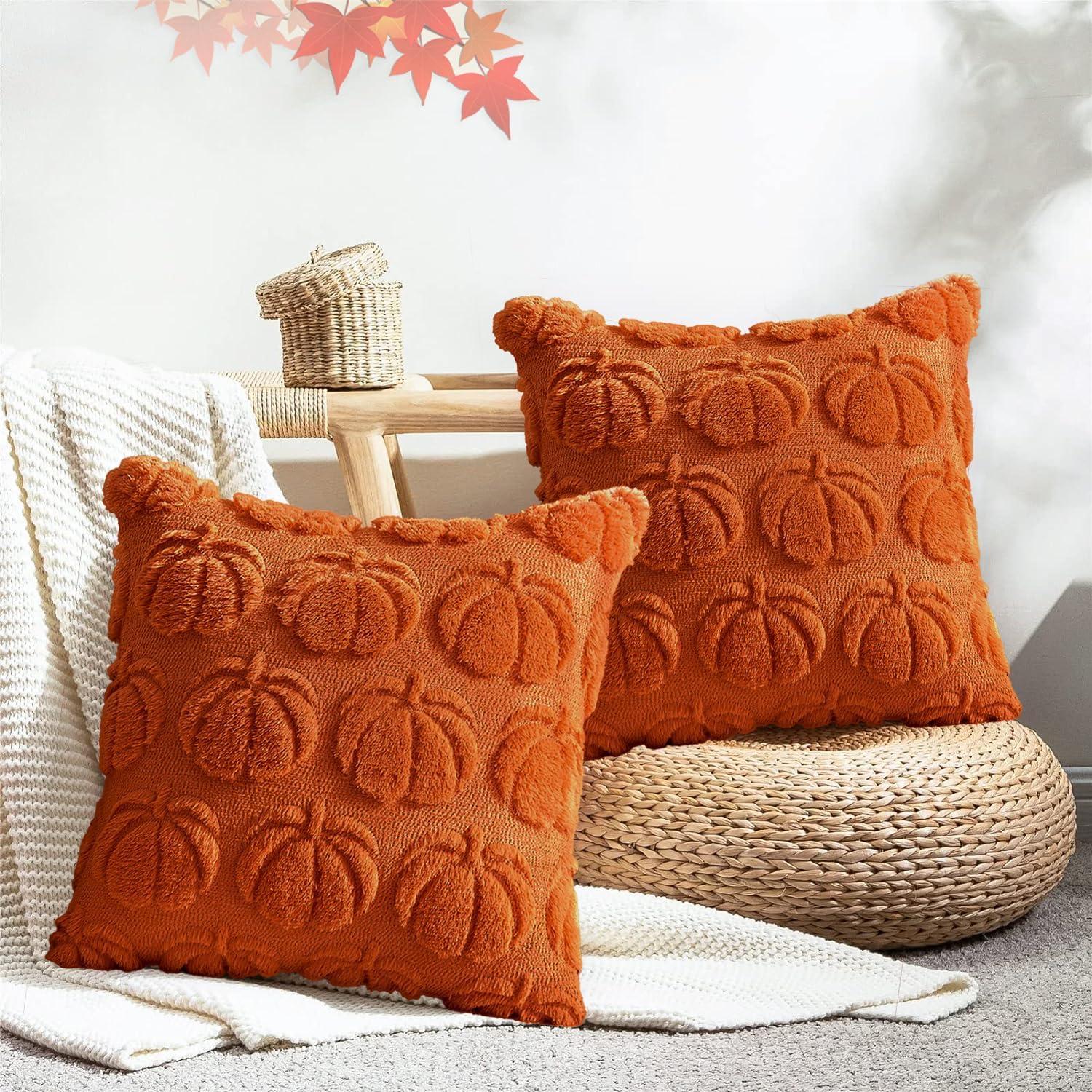 Clearance Deals!Crcmjuhgsa Pillow Case 2pc Pumpkin Fall Decorative Throw Pillow Covers 18"x18" Soft Faux Pillow Covers For Autumn Plush Pillow Cases For Farmhouse Halloween Decor