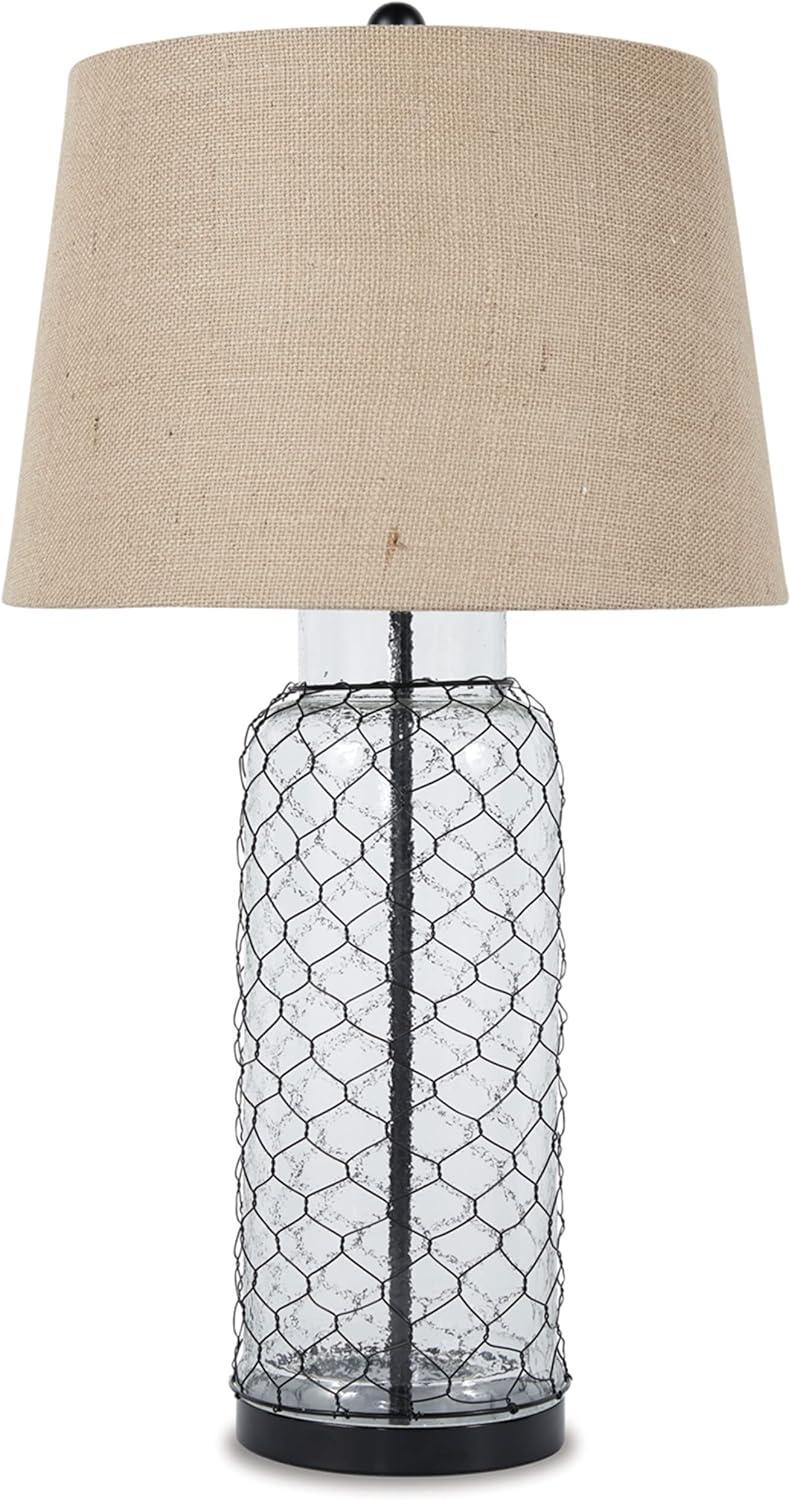 Sharmayne Transparent Glass Table Lamp - Signature Design by Ashley: Coastal Chic Farmhouse Decor, Linen-Weave Shade, UL Listed