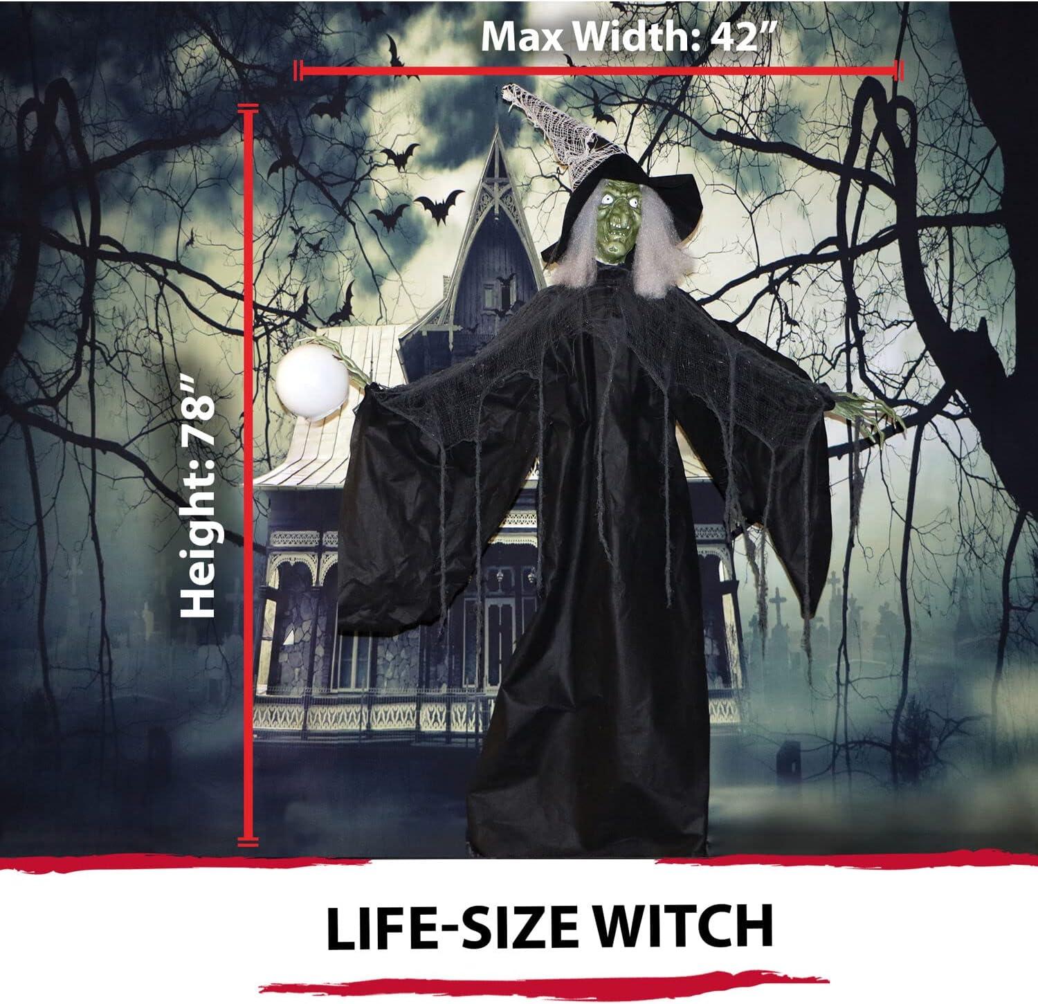Haunted Hill Farm Lifesize Witch Prop with Lights and Sound, Indoor/Covered Outdoor Halloween Decoration