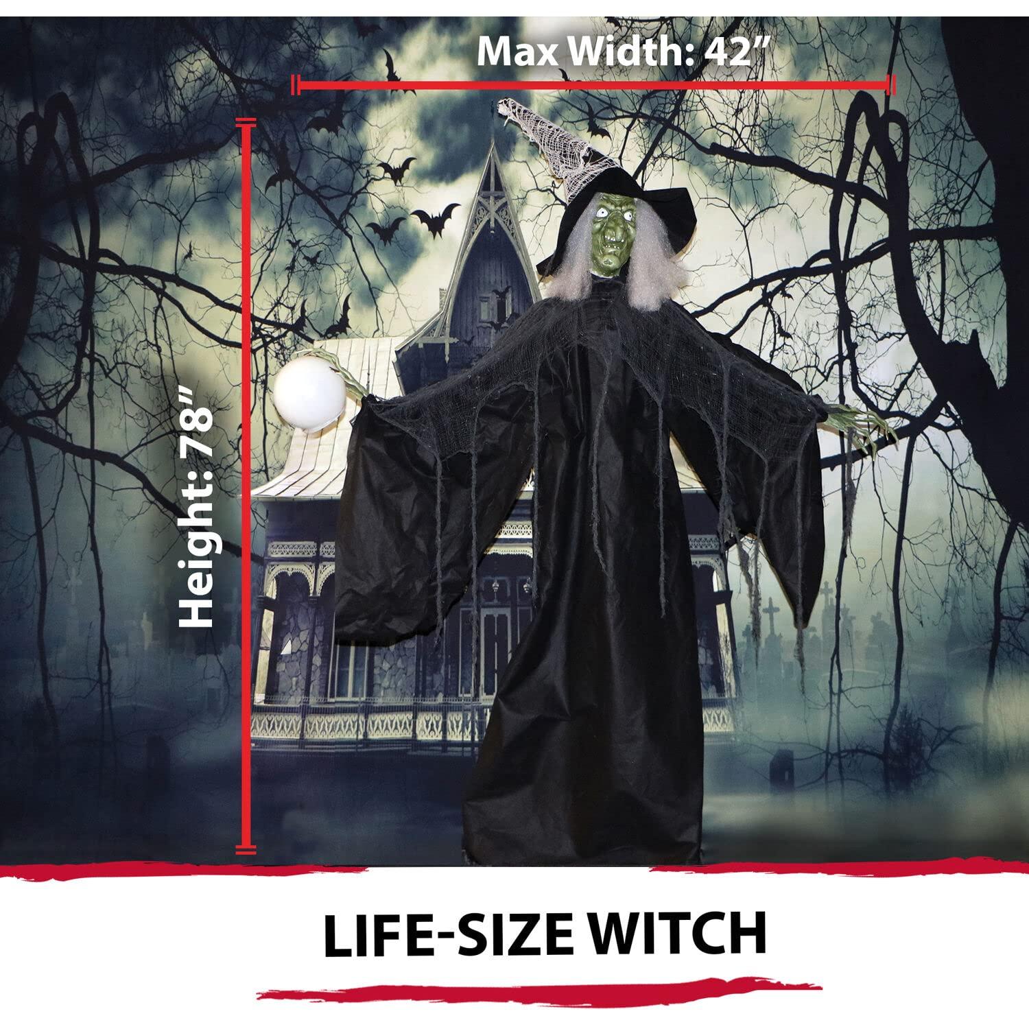 Haunted Hill Farm Lifesize Witch Prop with Lights and Sound, Indoor/Covered Outdoor Halloween Decoration
