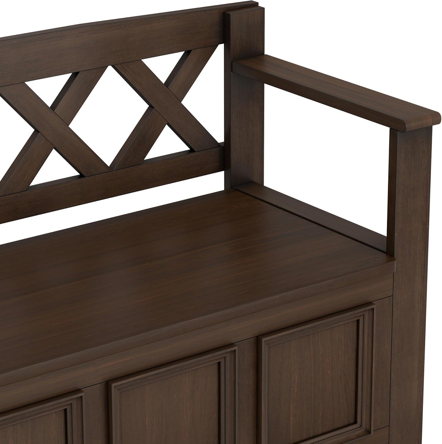 Simpli Home Amherst 48"W Solid Wood Entryway Storage Bench with Lift-Top Lid and Dual Compartments