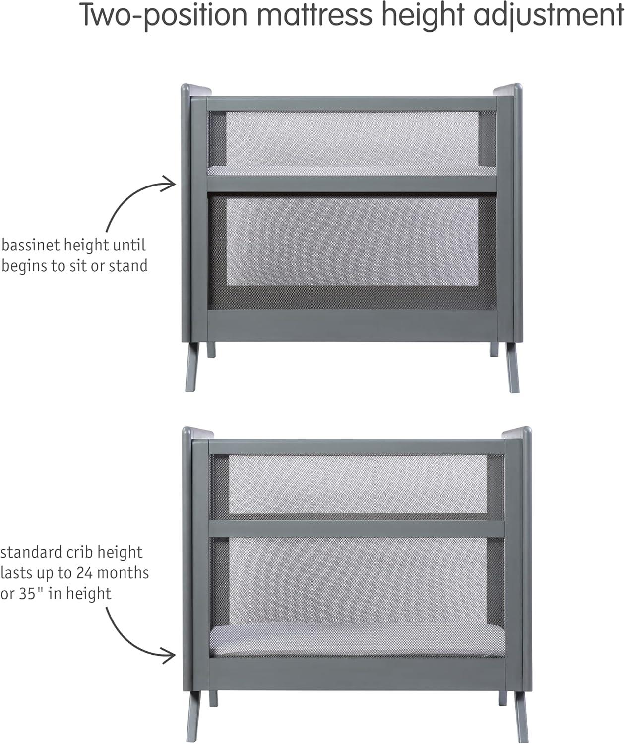 BreathableBaby Breathable Mesh 2-in-1 Mini Crib, Gray, Greenguard Gold Certified