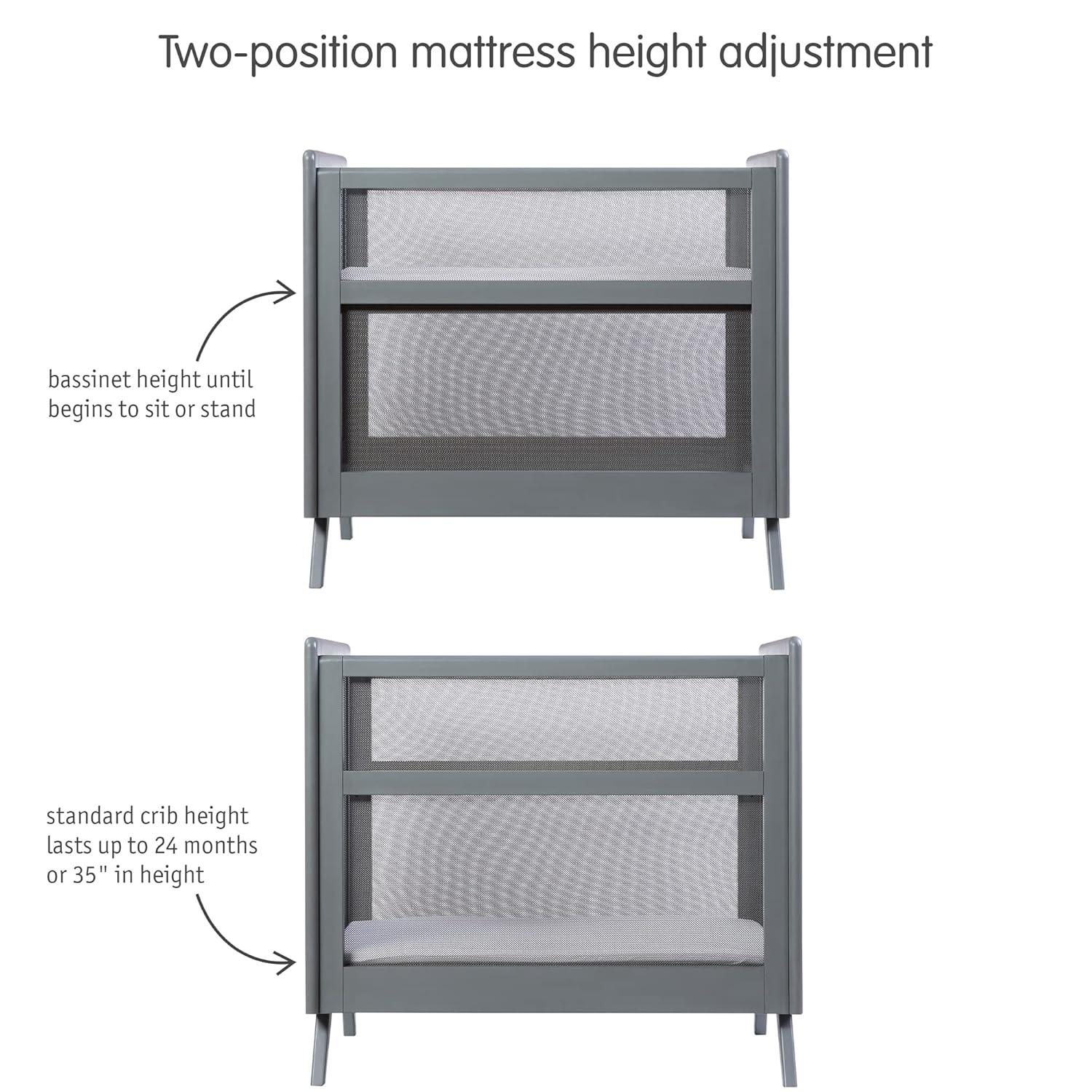 BreathableBaby Breathable Mesh 2-in-1 Mini Crib, Gray, Greenguard Gold Certified