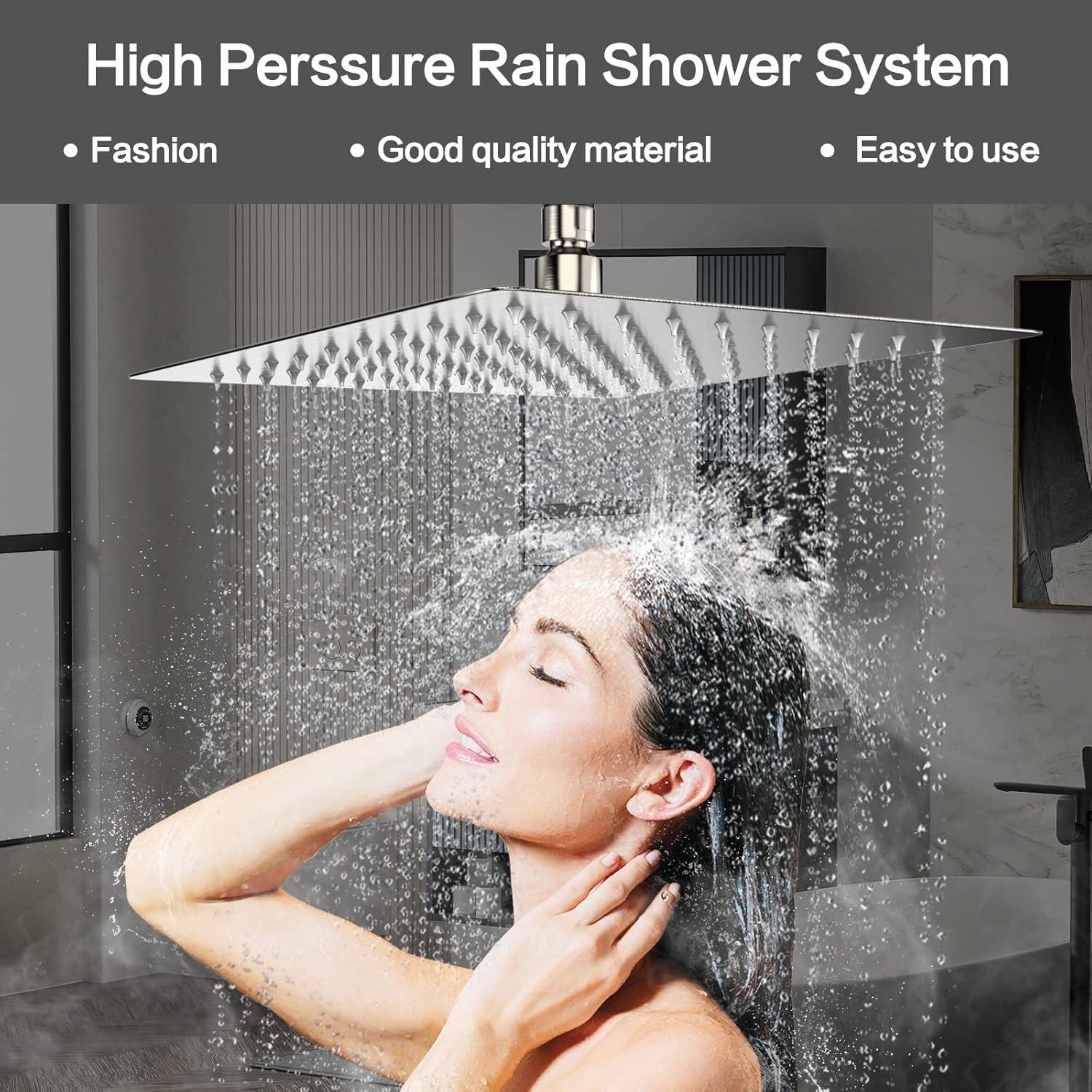 AWZTOO Wall Mounted Shower Faucet With Hand Shower Modern Shower System Set 10 Inch Rainfall Shower Head With Pressure Balance Valve Brushed Nickel