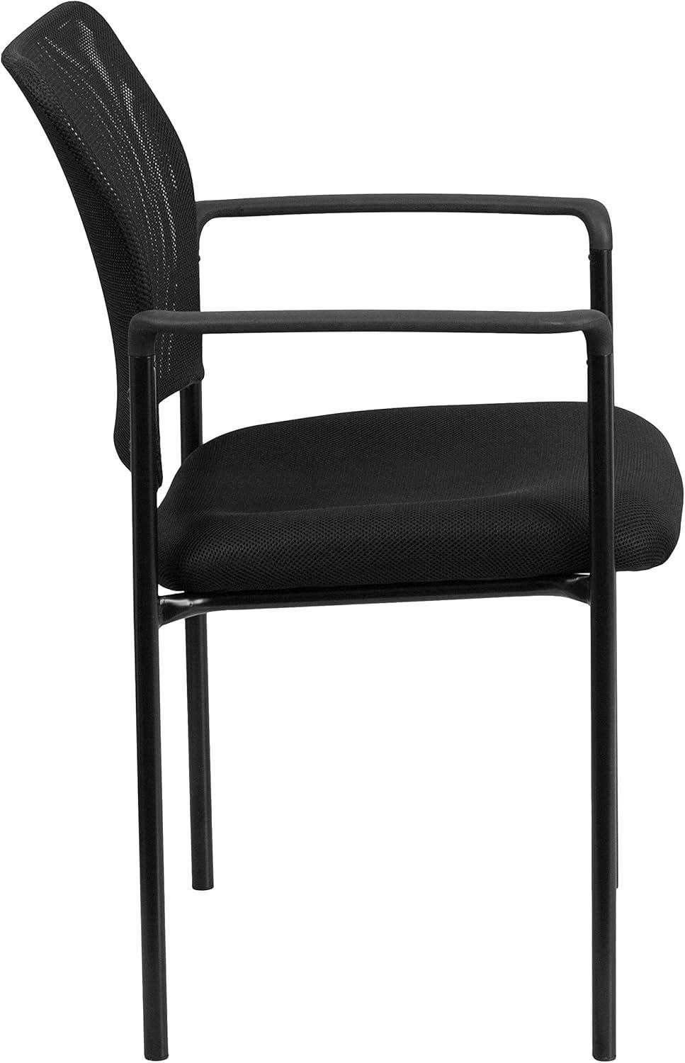 Flash Furniture Comfort Black Mesh Stackable Steel Side Chair with Arms