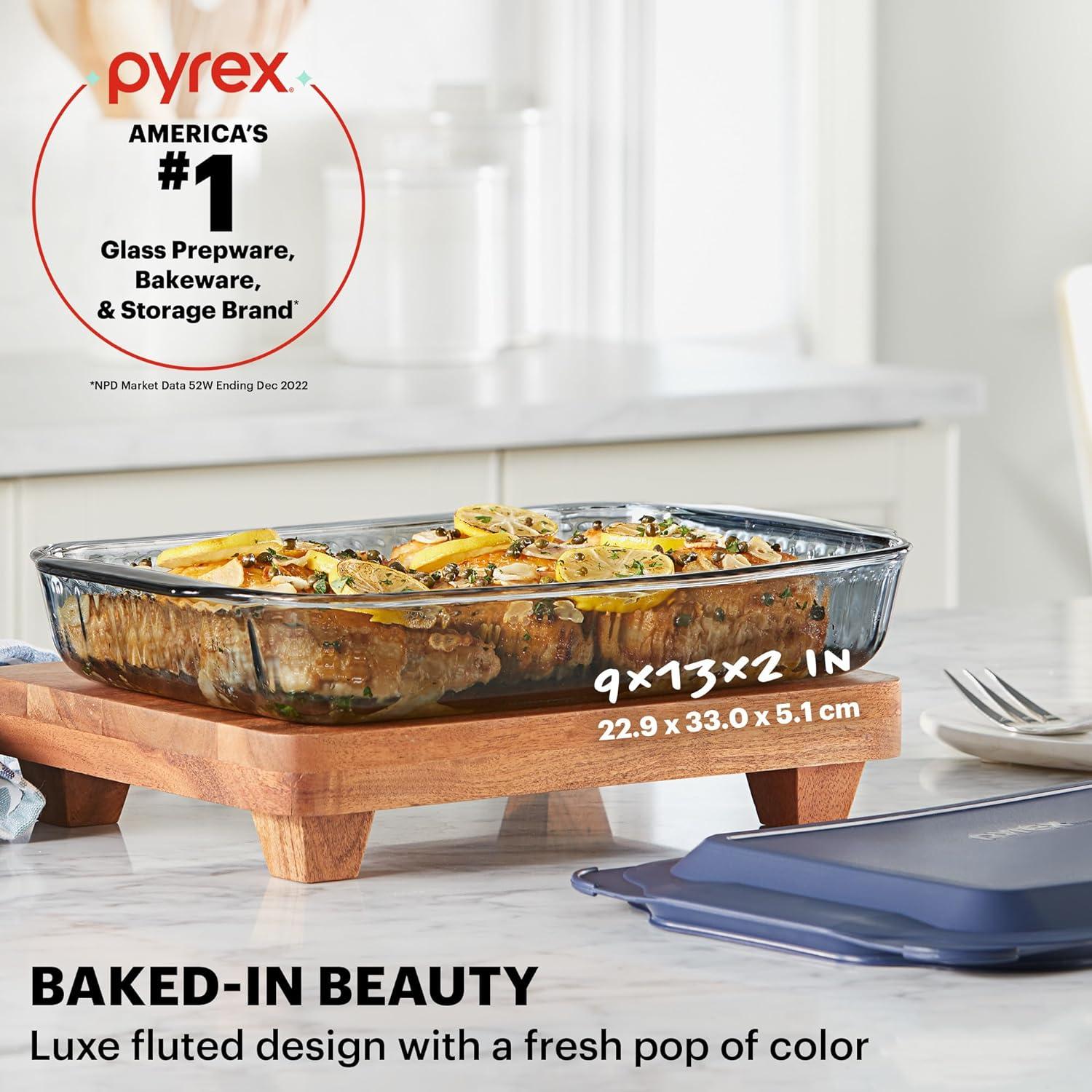 Colors (9"x13") Tinted Glass Baking Dish with BPA-Free Lid, Oblong Bakeware Glass Pan For Casserole & Lasagna, Dishwasher, Freezer, Microwave and Pre-Heated Oven Safe, Smoke