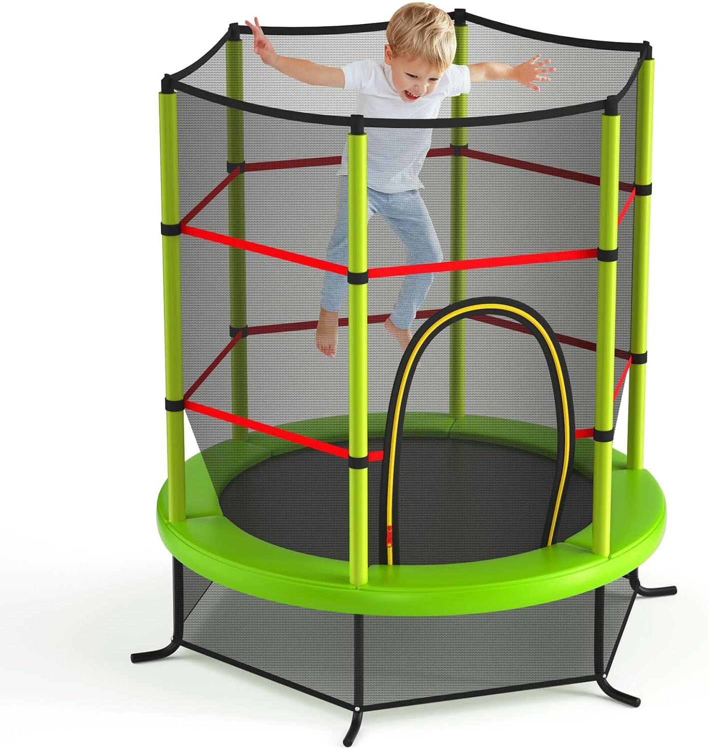 Toddler Trampoline, 55” Trampoline for Kids with Bottom-to-Top All-Round Enclosure Net & Seamless Jumping Mat, Approved Easy Assembly Kids Mini Trampolines Indoor/Outdoor