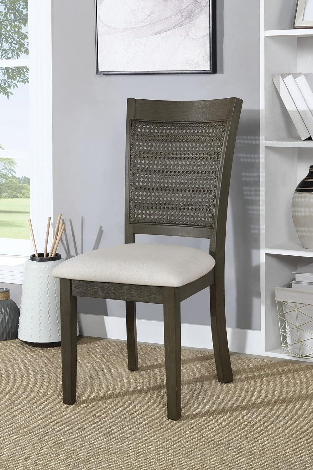 Walden Cane Back Dining Chair  with Gray Base and Linen White Fabric Seat