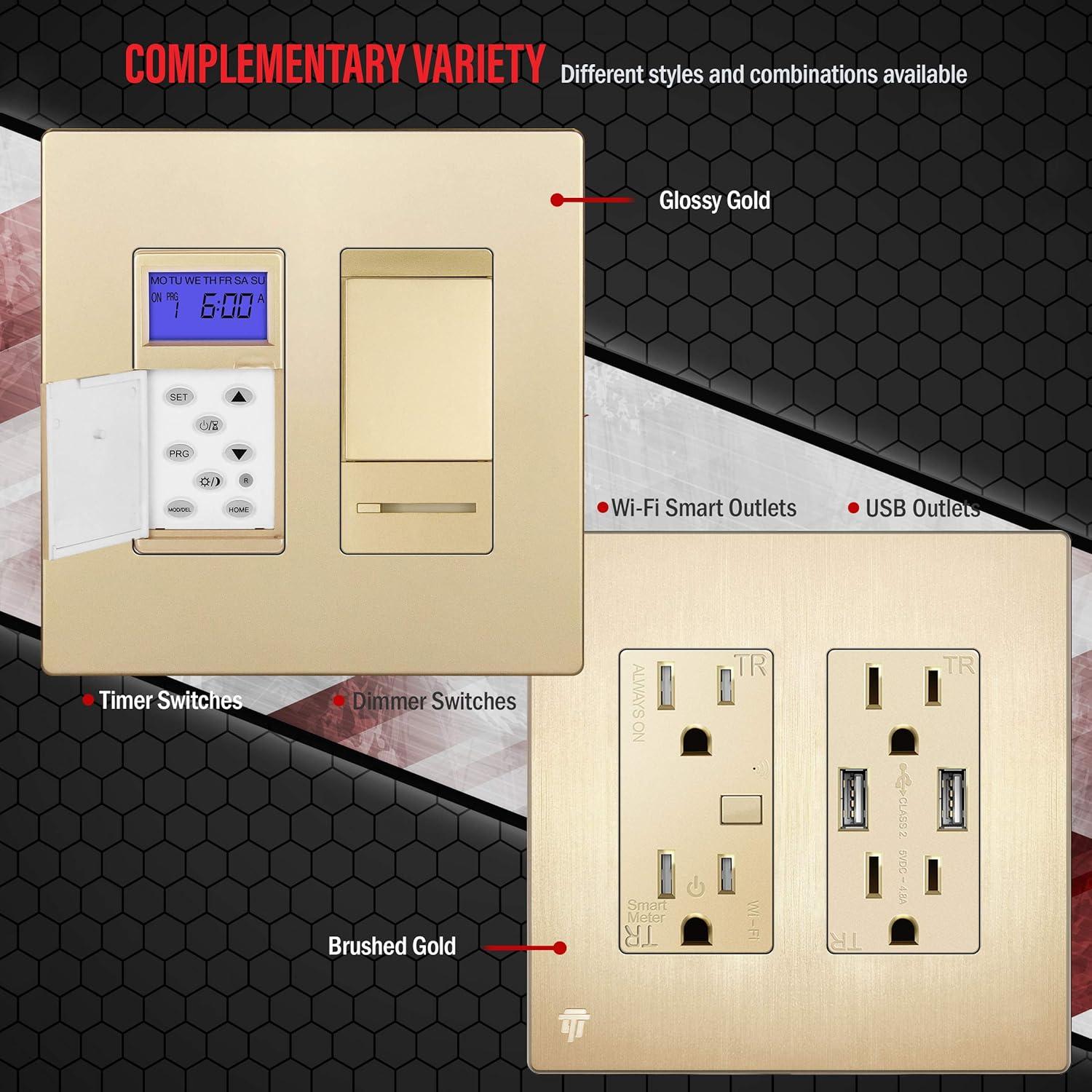 Gold 2-Gang Screwless Decorator Wall Plate