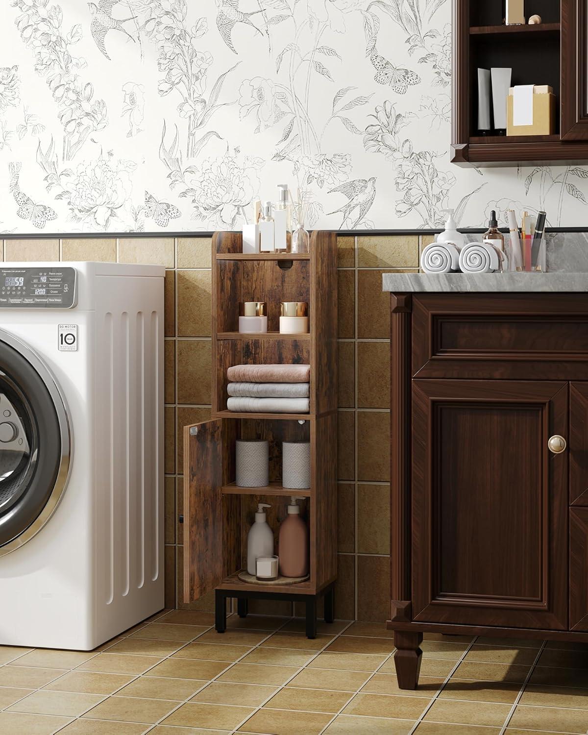 Mercer41 Bathroom Storage Cabinet, Small Corner Floor Cabinet with Door and Shelves, Narrow Toilet Paper Cabinet, Bathroom Organizer with Adjustable Shelf, for Small Spaces