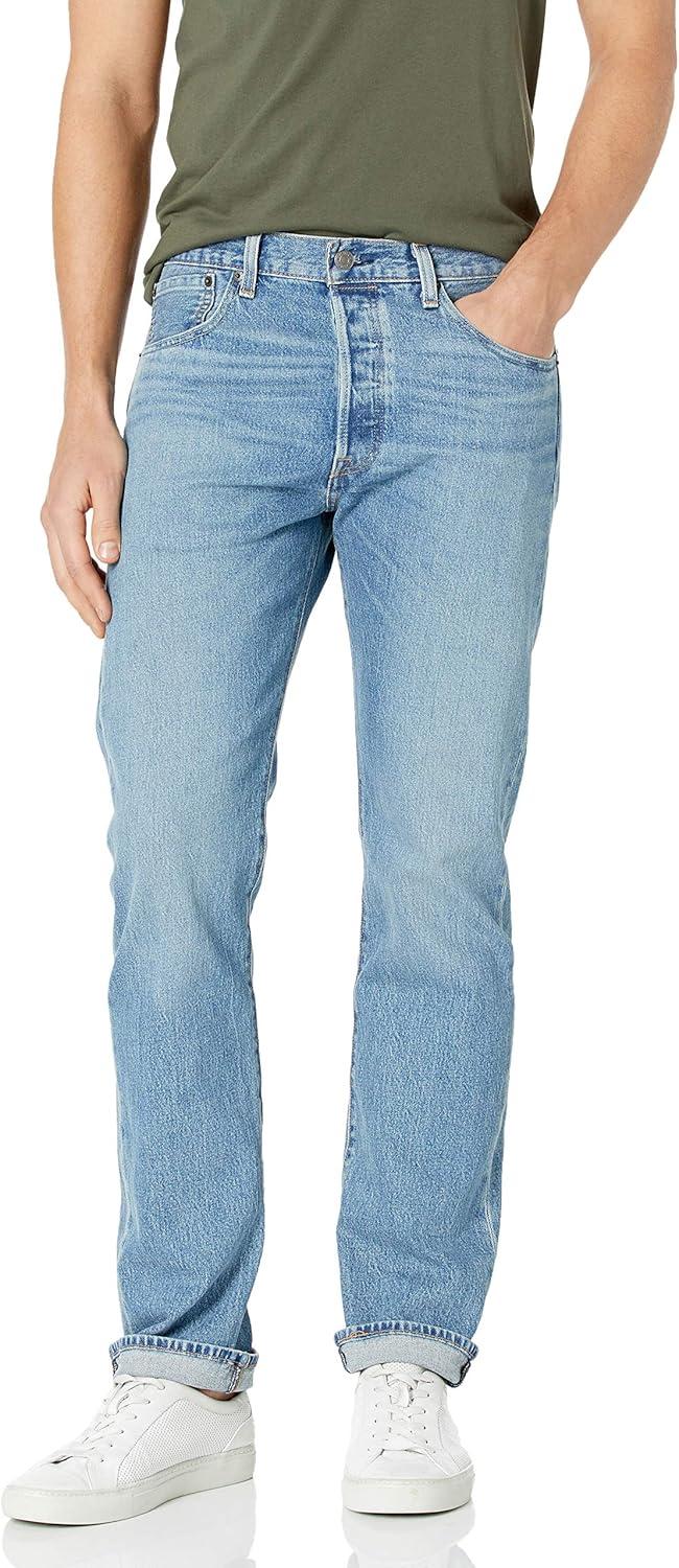 Light Blue High Rise Cotton Denim Straight Leg Jeans
