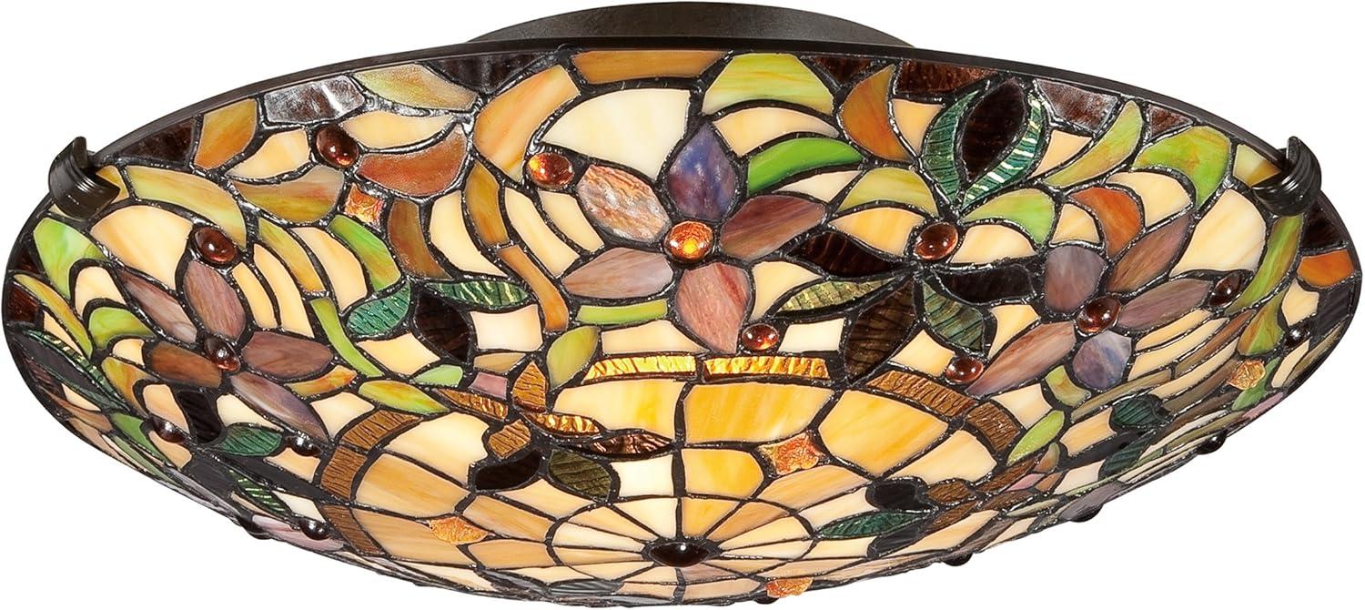 Quoizel TF1396SVB Tiffany 17" 2 Light Flush Mount in Vintage Bronze Finish Flowered