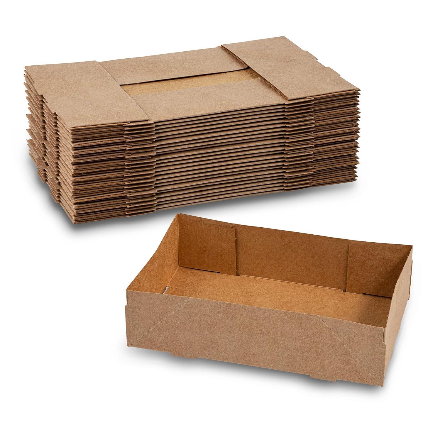MT Products Brown Paperboard Food and Drink Tray - Pop-Up J-Type Rectangular - Pack of 25