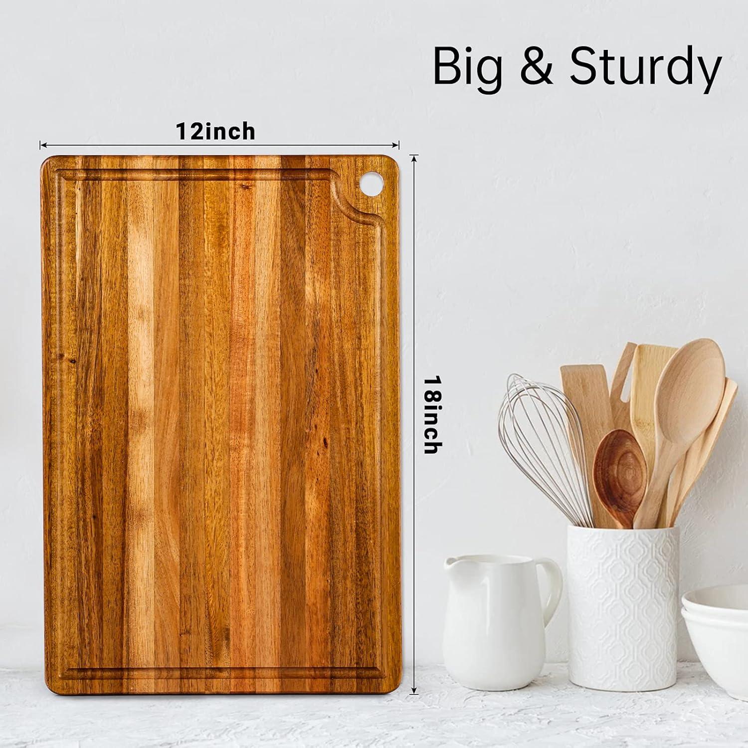 Large Acacia Wood Cutting Board for Kitchen - Better Chopping Board with Juice Groove & Handle Hole for Meat (Butcher Block) Vegetables and Cheese, 18 x 12 Inch