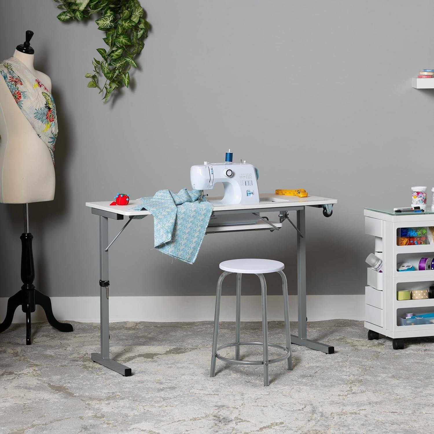 studio designs Rollaway Ii Sewing Table Silver/White: Laminate Top Craft Station, Steel Frame, Foldable Design