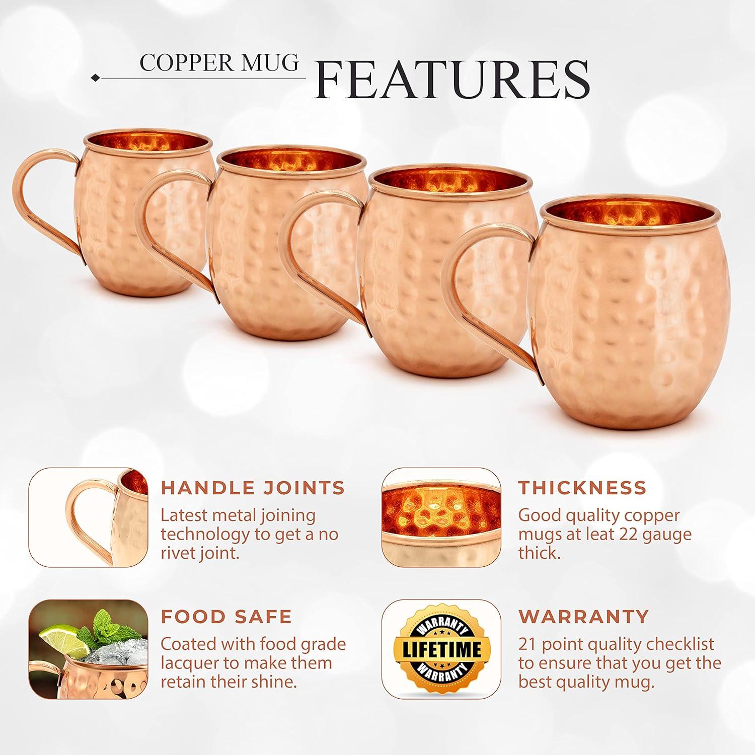 Handcrafted Copper Moscow Mule Mug Set with Straws and Jigger