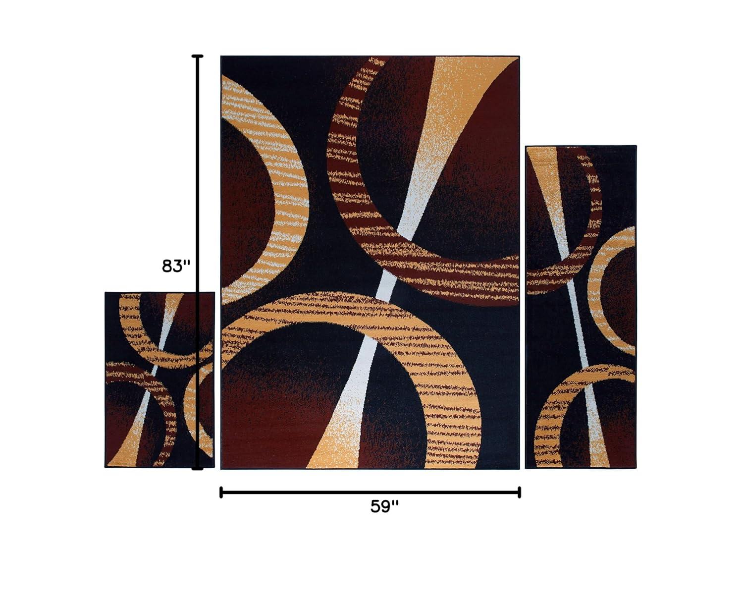 Home Dynamix Ariana Arcata Contemporary Bold Abstract Graphic Area Rug, Black/Brown, 3-Piece Set