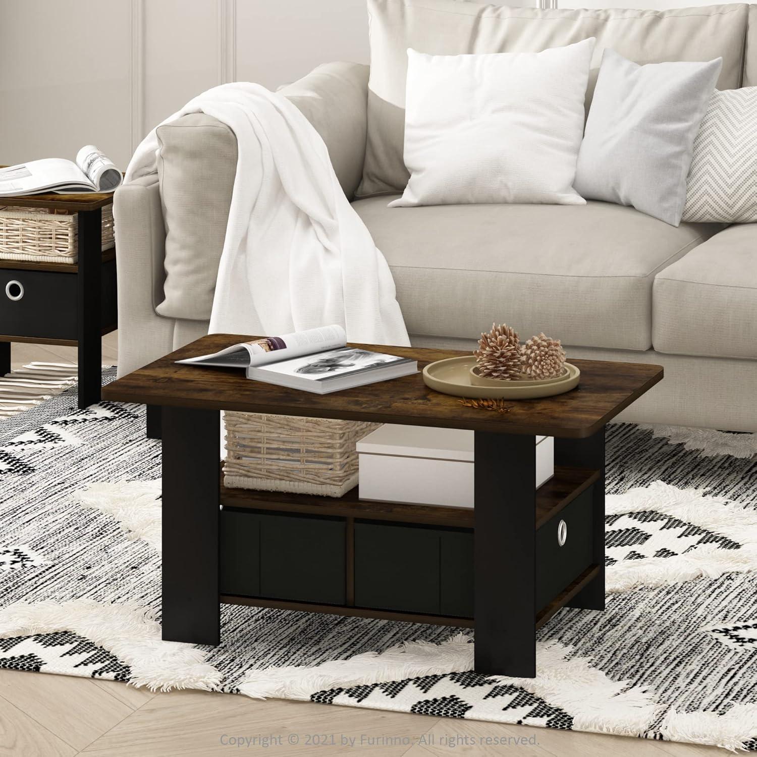 Andrey Coffee Table with Bin Drawer, Amber Pine & Black