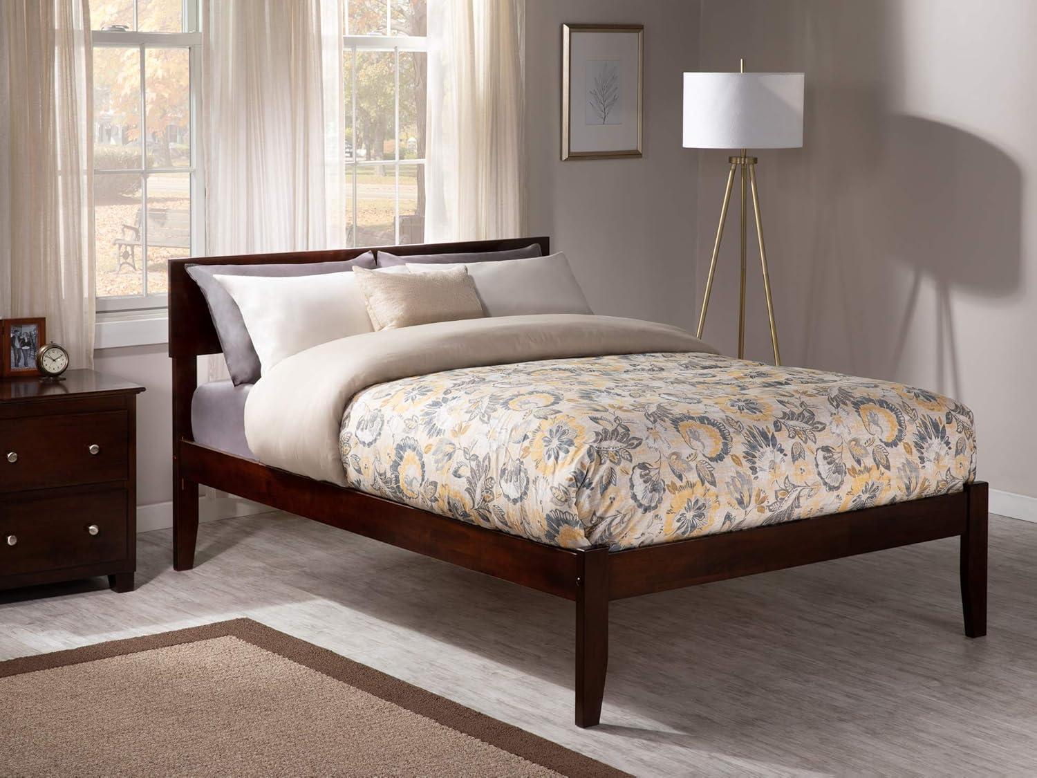 AFI Furnishings Orlando Twin Extra Long Platform Bed with Open Footboard and Turbo Charger in Walnut