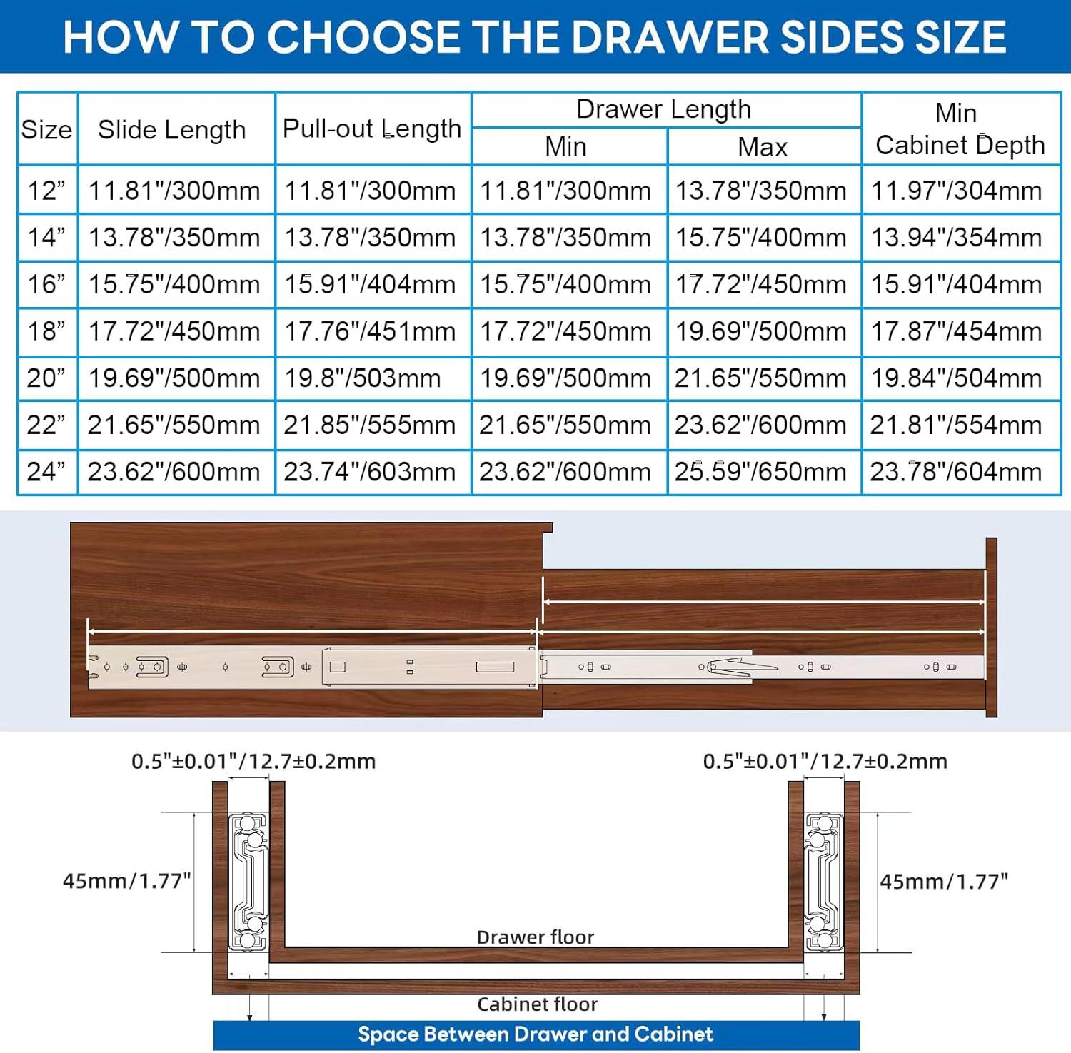 Black 24-Inch Soft Close Full Extension Drawer Slides