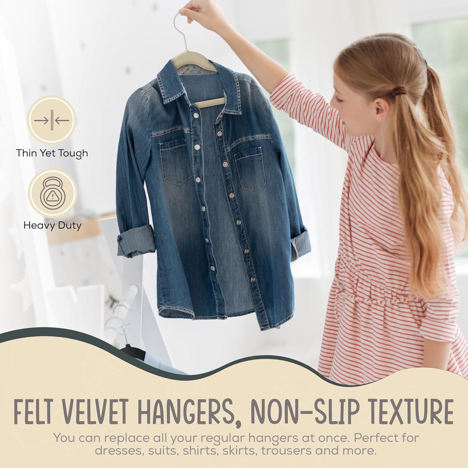 Ivory Velvet Kids Hangers 50 Pack - Perfect for Children’s Clothes, Space Saving Design With Soft Feel By TechZoo